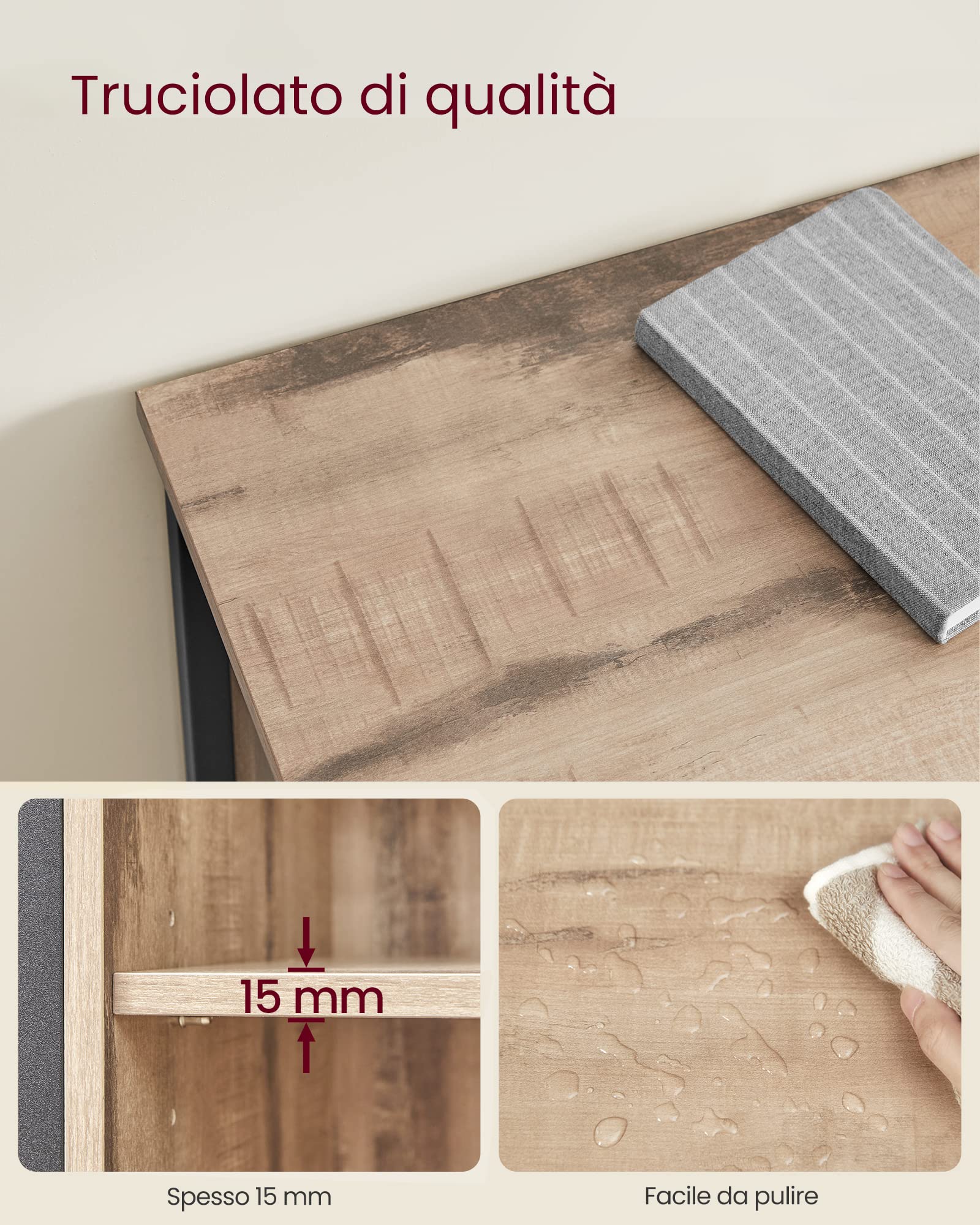VASAGLE Credenza, Mobile da Cucina, Portaoggetti, con Anta Scorrevole, 30 x 70 x 80 cm, Ripiano Regolabile, Stile Country, per Soggiorno, Marrone Rovere e Nero LSC100B50