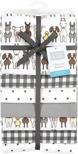 Miniatura 2 de Hudson Baby - Paquete de mantas de franela de algodón para bebé, unisex, diseño de amigos de la granja, color gris, tamaño único