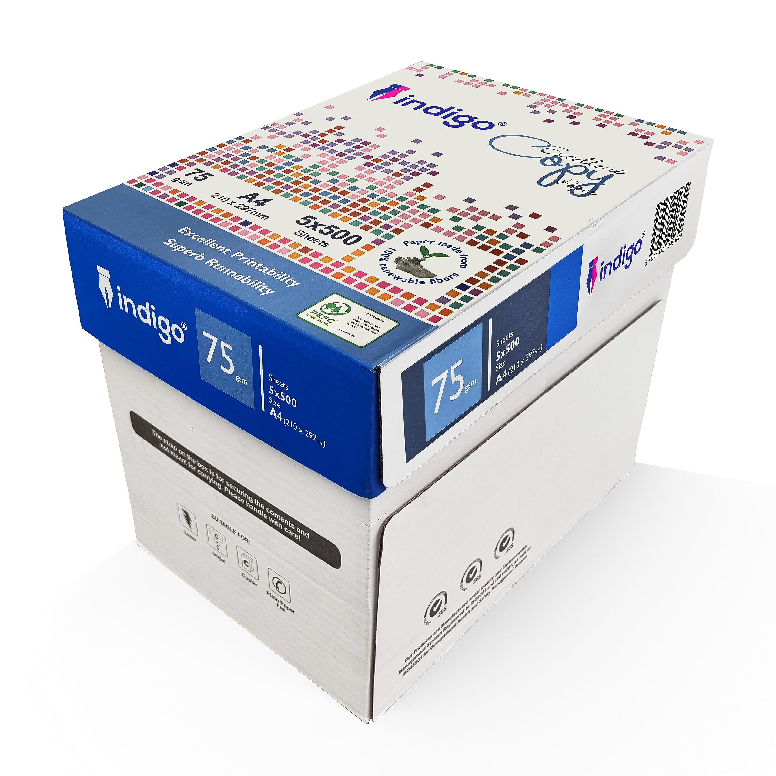 indigo Excellent Copy Paper A4 White Box of 5 Reams - Bright White Premium Office Printing and Copying - 2500 Sheets (75/80 GSM)
