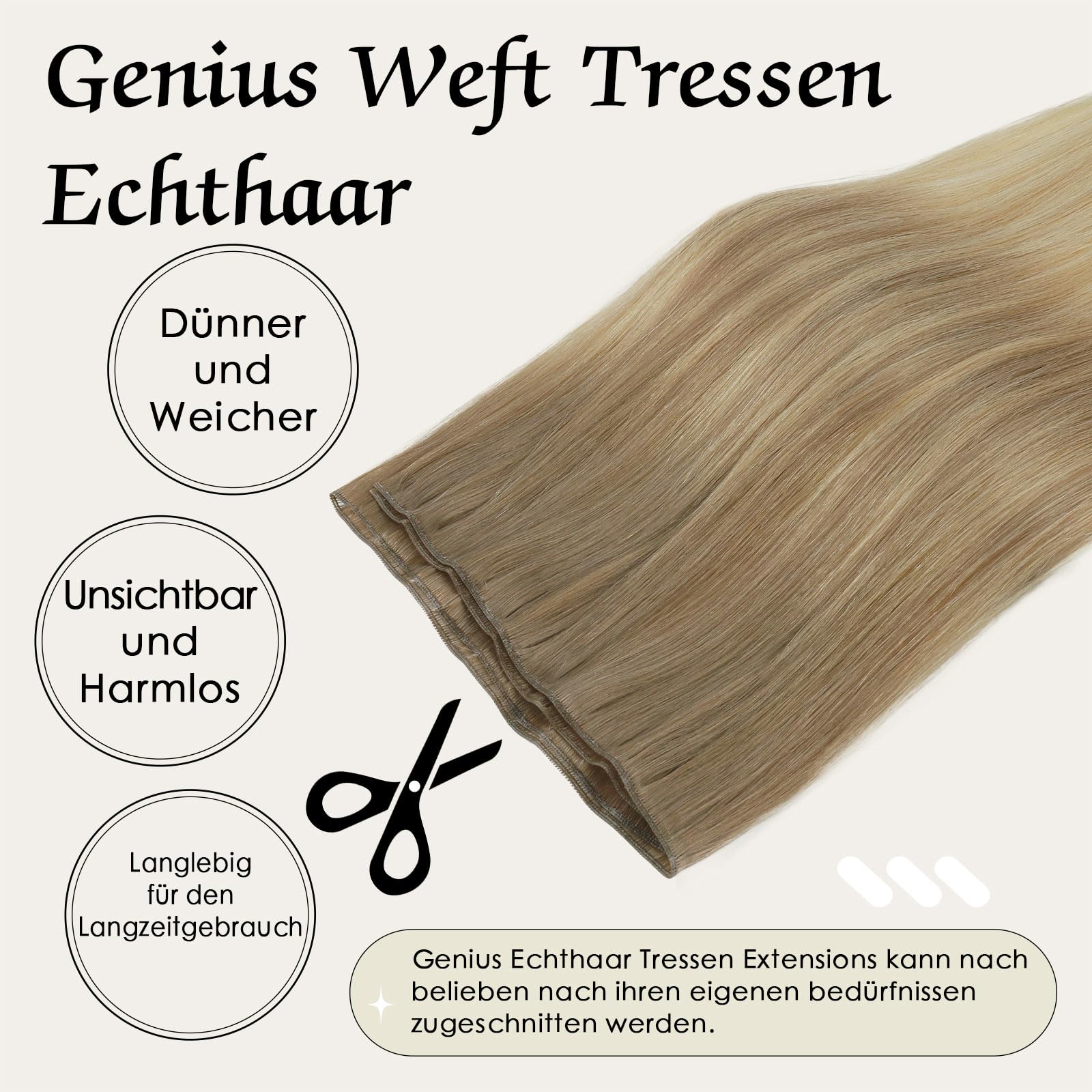 ABH AMAZINGBEAUTY HAIR Echthaar Tressen Balayage 40cm Braun Blond 50g | Remy Echthaar Genius Weft, Tressen Einnähen, Balayage Braun Blond Highlighted, Haarverlängerung Sew in Extensions