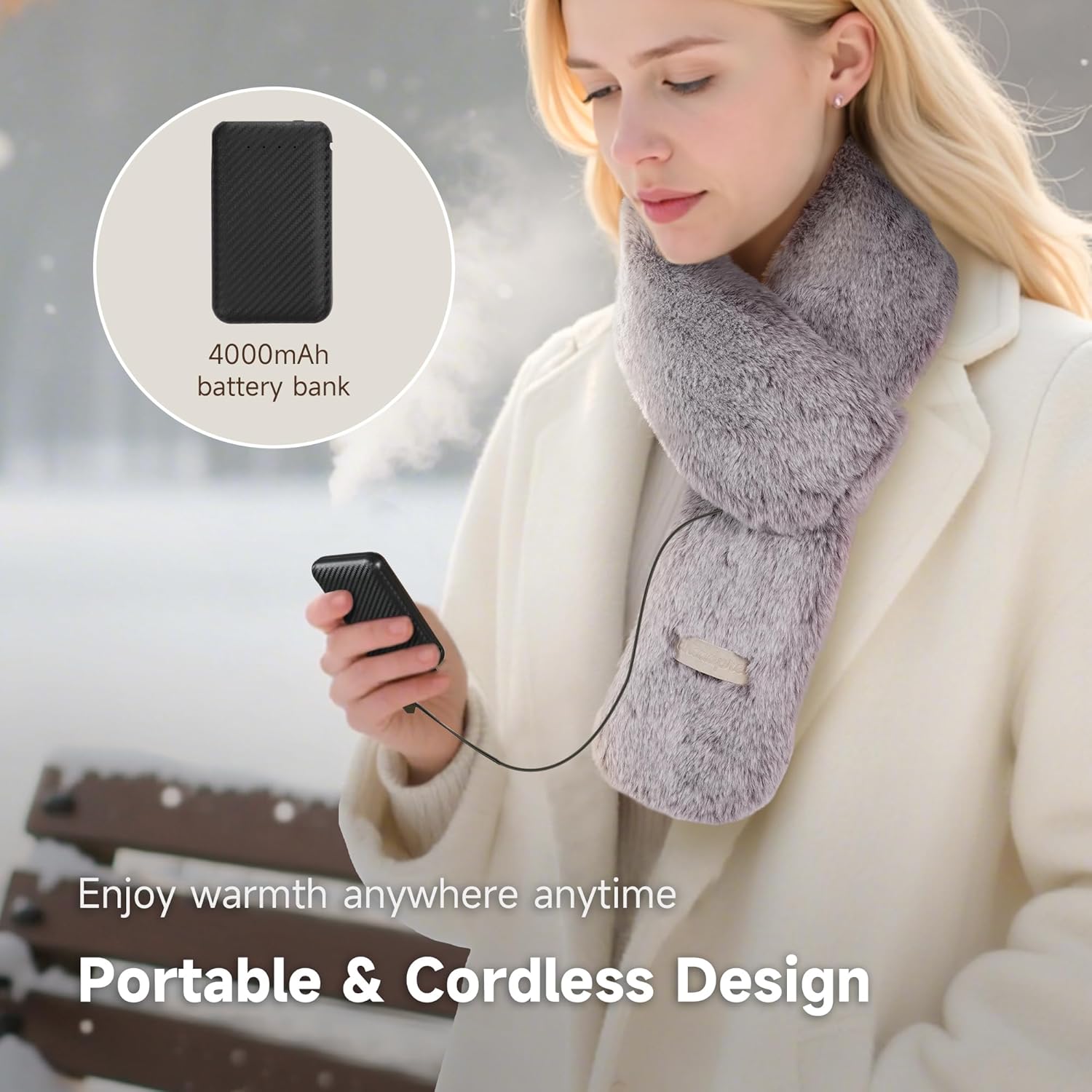 Heated Scarf with 3 Heat Settings,Portable Heated Neck Warmer with 4000 mAh Power Bank,For Women&Men - Image 3