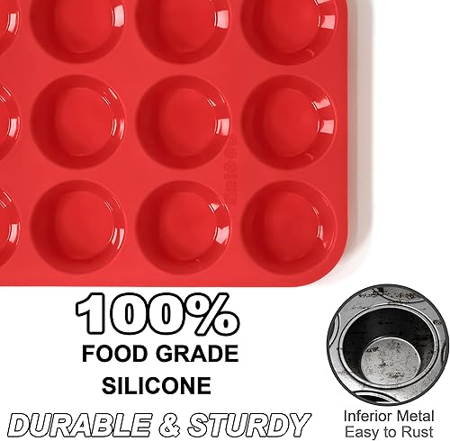 Miniatura 4 de Anaeat Molde de silicona para magdalenas, bandeja regular para magdalenas, 12 tazas, moldes de silicona antiadherente para hacer pasteles de
