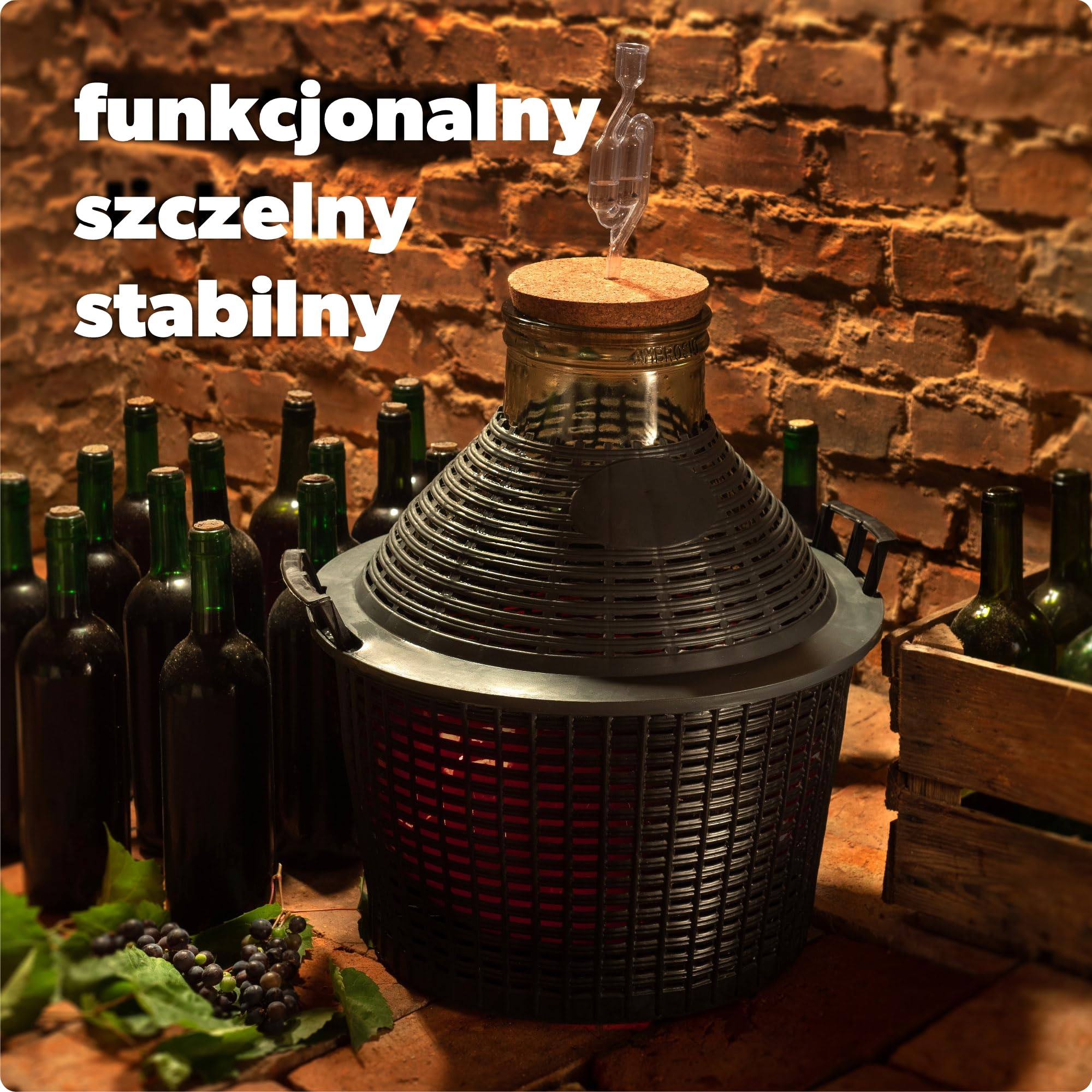 KADAX Gąsior fermentacyjny 34 l, szeroki wlew, szczelny gumowy korek, do domowej fermentacji i przechowywania wina, piwa i nalewek