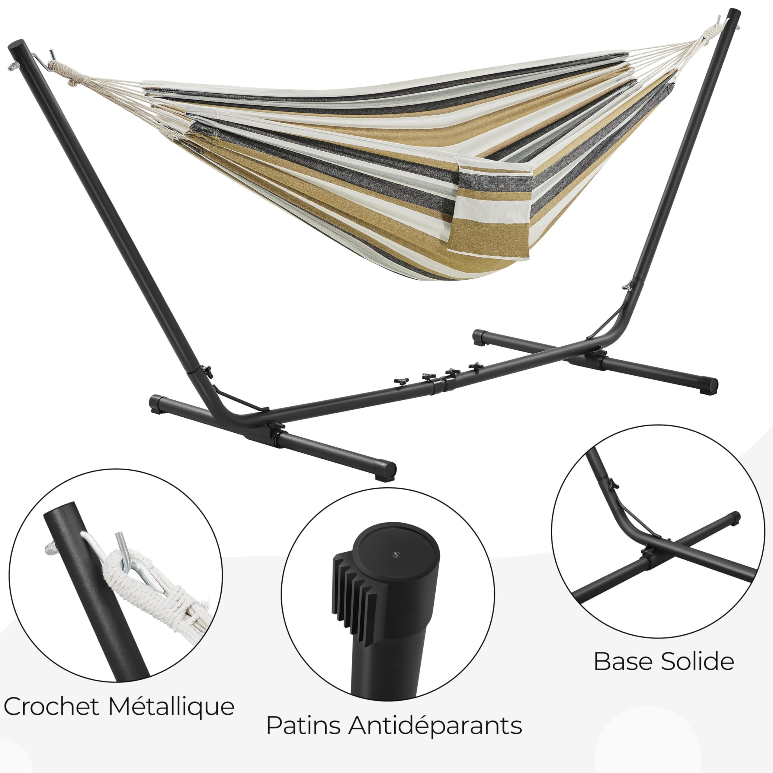Abician Hamac Double avec Support Hamac sur Pied Longueur Réglable avec Sac de Transport Charge Max. 205 kg pour Jardin Terrasse Plage Salon Rayures Bleu-Vert