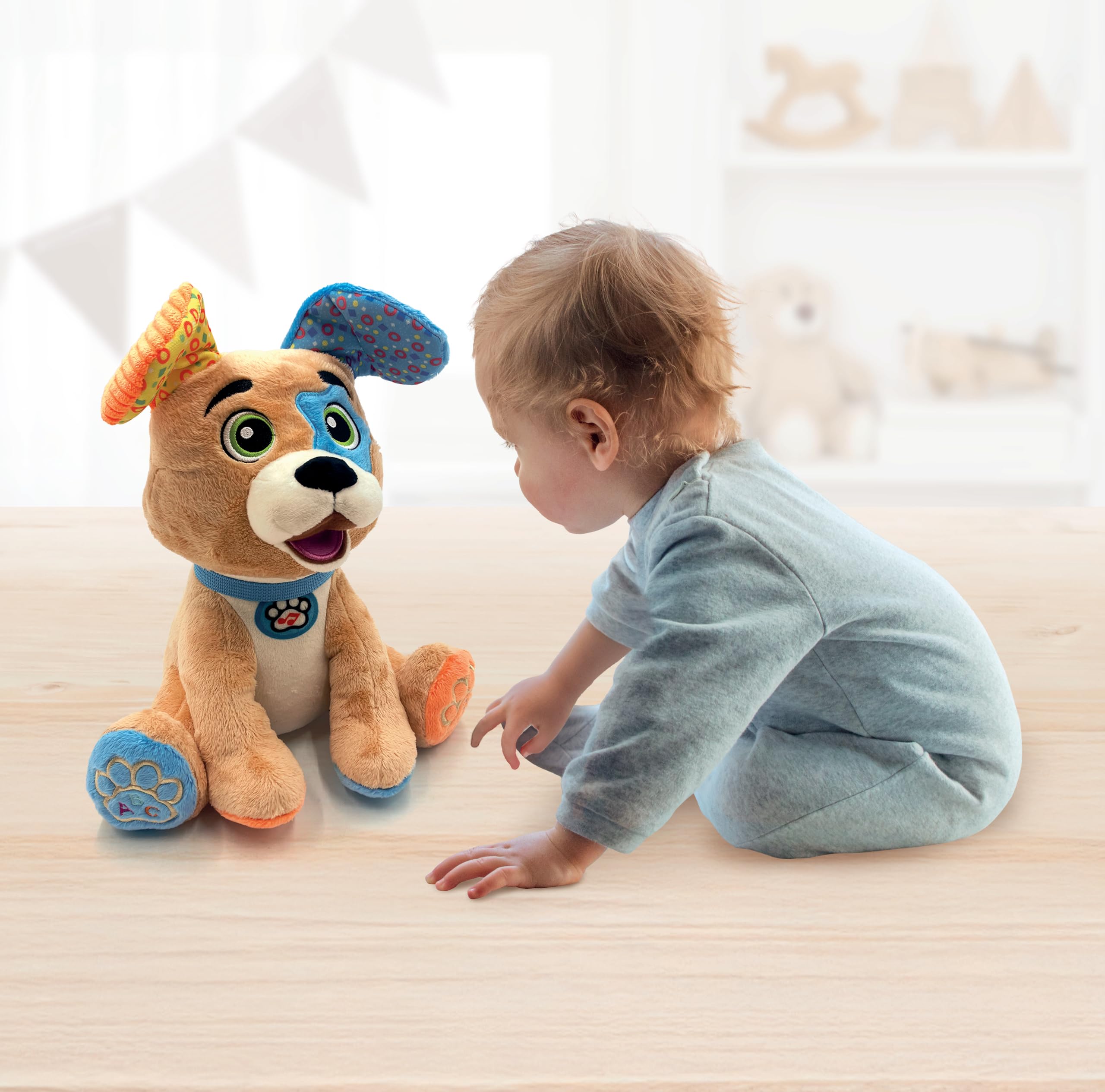 Clementoni | Choco, Le Chiot Rigolo – Jouet Interactif pour Bébés 10 Mois+ | Apprentissage Lettres et Chiffres | Chansons, Mélodies et Sons Parlants | Peluche Éducative | Idée Cadeau