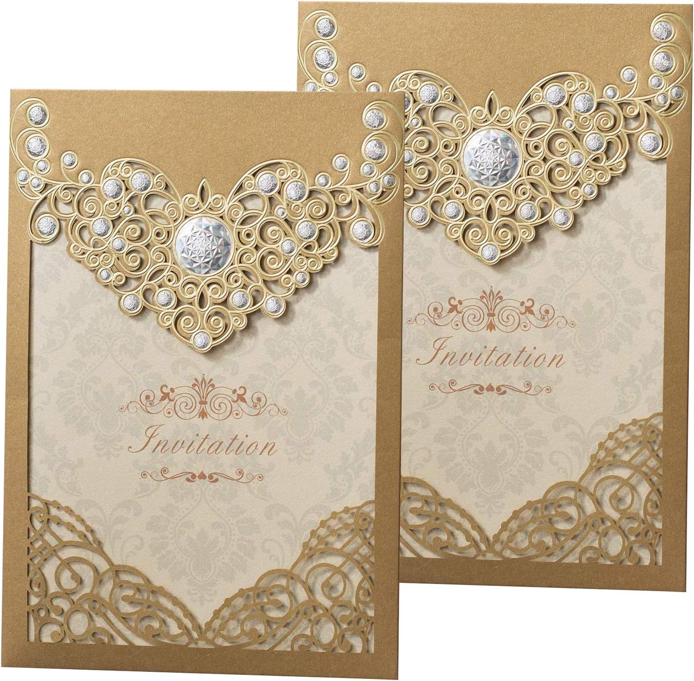 50PCS Paper Laser Cut Bronzing Wedding Baby Shower Invitation Cards with Flower Hollow Favors Invitation Cardstock for Engagement Birthday Graduation (CX072 Brown)