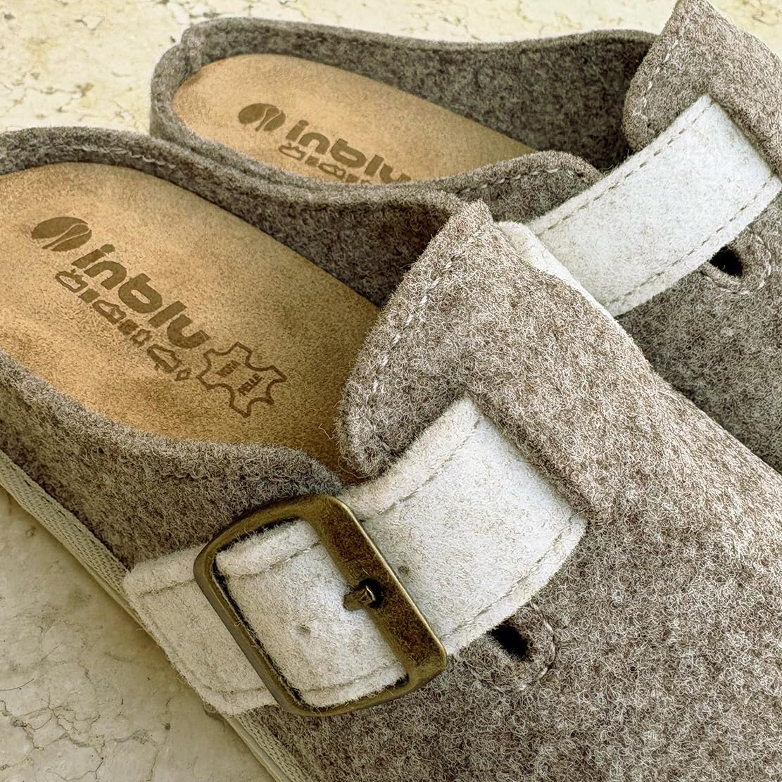 inblu Chanclas mujer zapatillas confort invierno sabot fieltro POLLY y hebilla plantilla anatómica SOFT extraíble
