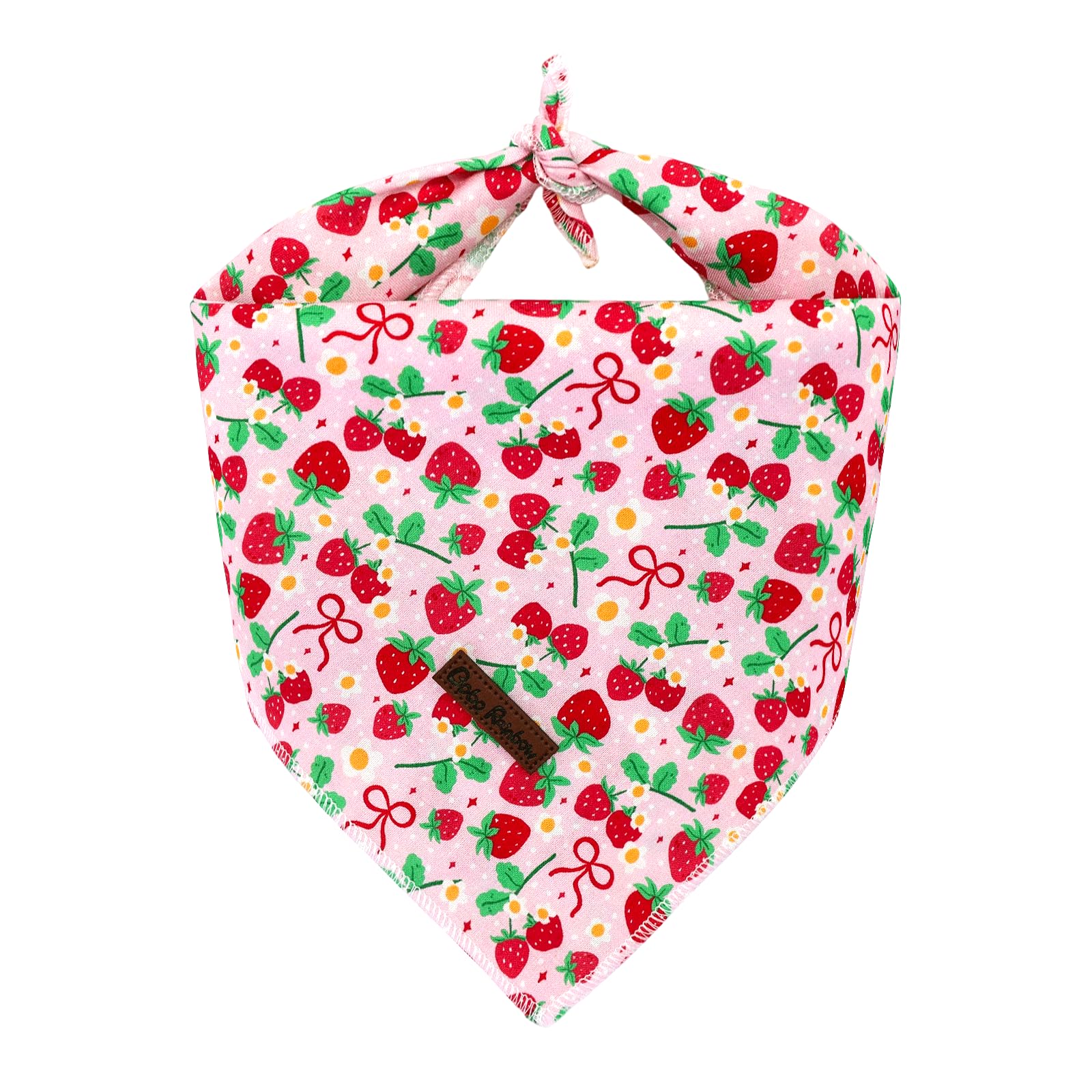 Bobo Rainbow Dog Bandana-1PC Spring Red Strawberry Print Pink Scarf Square Bandanas Cute Soft Cotton Holiday Bandanas Bibs Adjustable Dog Kerchief for Small Medium Large Dogs