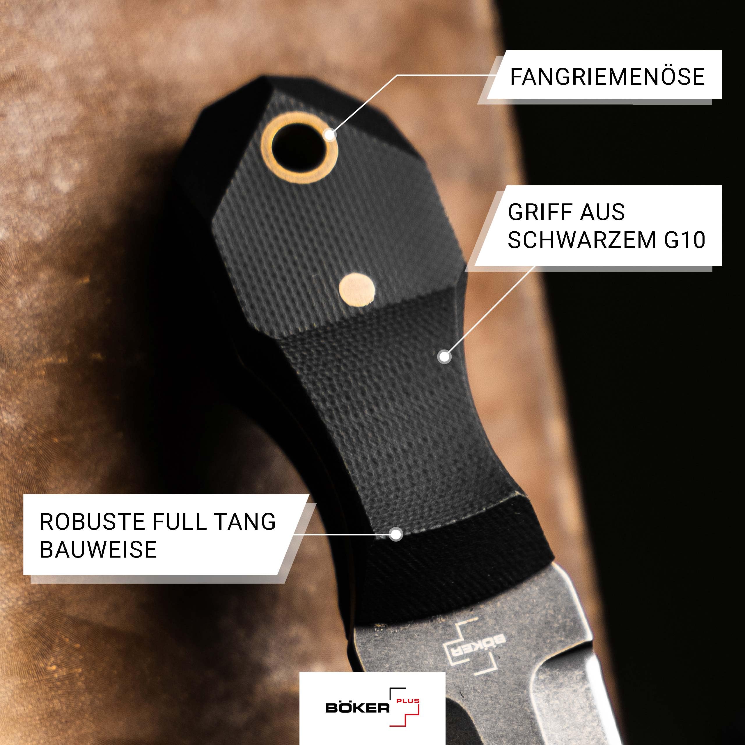 BÖKER PLUS - Pocket Rocket - Mini Neck Knife klein - Profi Fulltang Messer mit zweischneidiger D2 Klinge 7 cm - Halsmesser mit Kydex-Scheide & Kugelkette schwarz - Dolch Nackenmesser G10