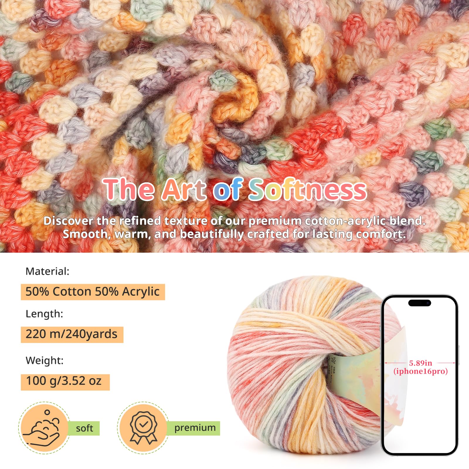 Coopay Kits de crochet Easy Granny Square Crochet Blanket Kits-Morning Glow