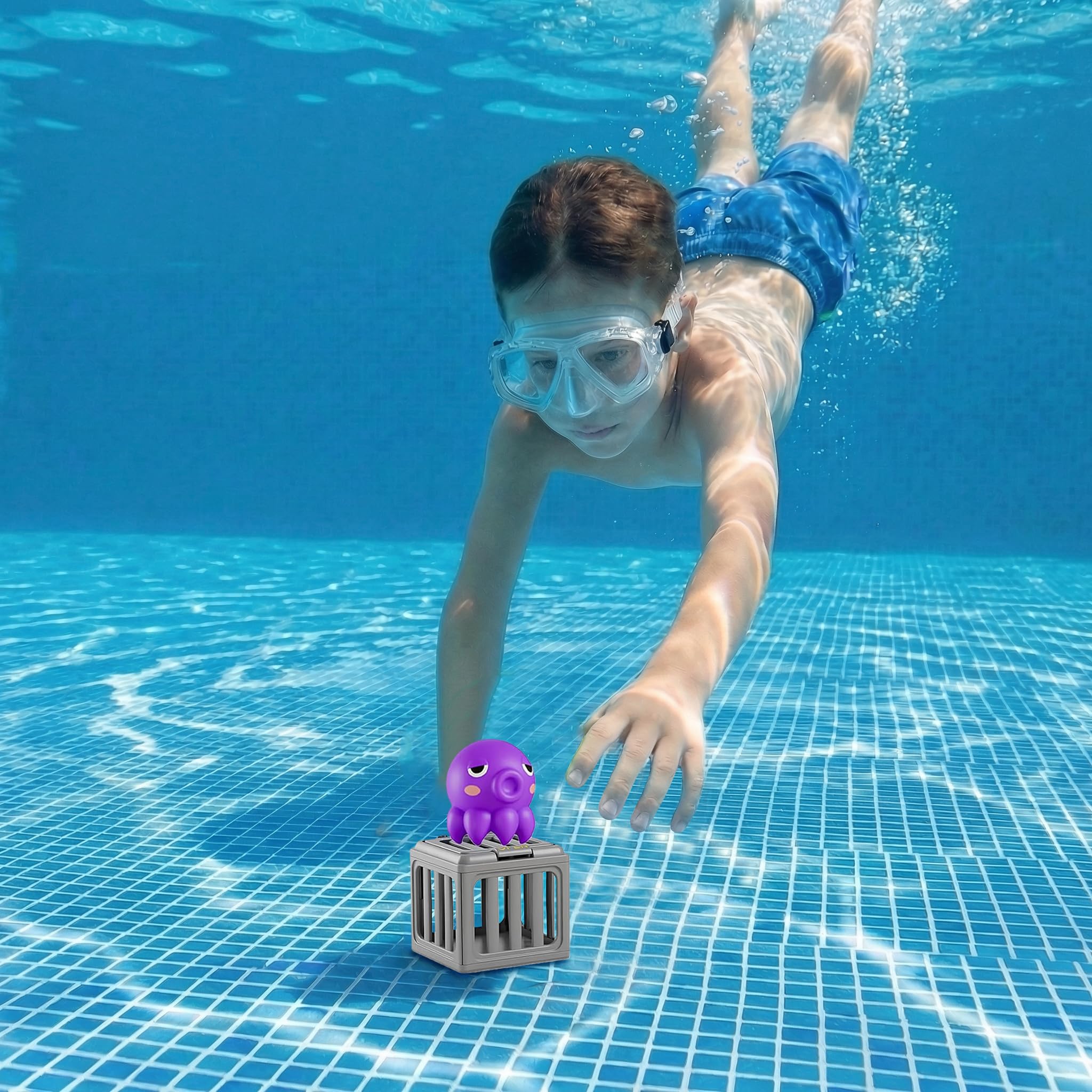 Underwater Dive Rescue Toys | Funscape Kids Pool Diving Toys | Pool Diving Treasure Hunt Game | Sinking Pool Swim Toy For Kids | Water Dive Set With Fish Box Floating Animals For Boys Girls — view 5