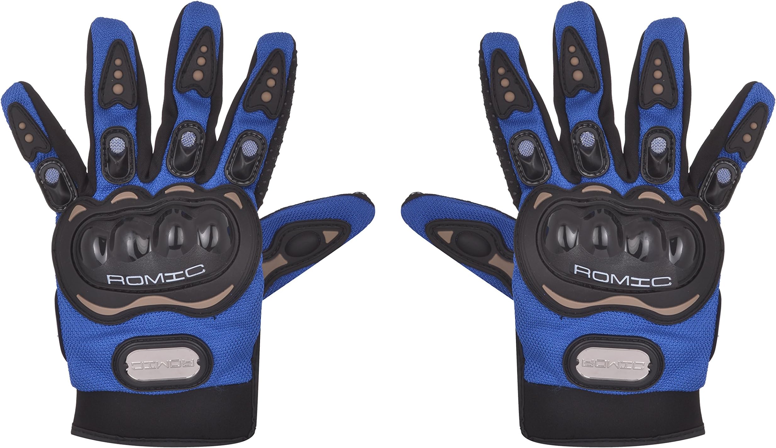 Romic Leather Motorcycle Full Gloves (Blue, XL)