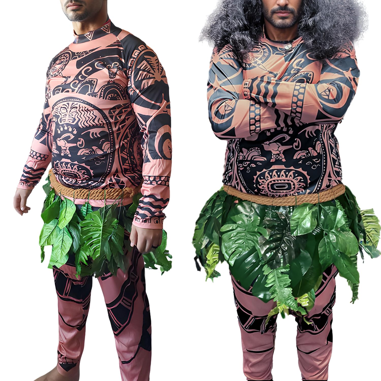BOIYSYMaui Tattoo Costume T Shirt Pants Maui Costume for Adult Men Maui Halloween Costume Adult with Leaves Skirt…