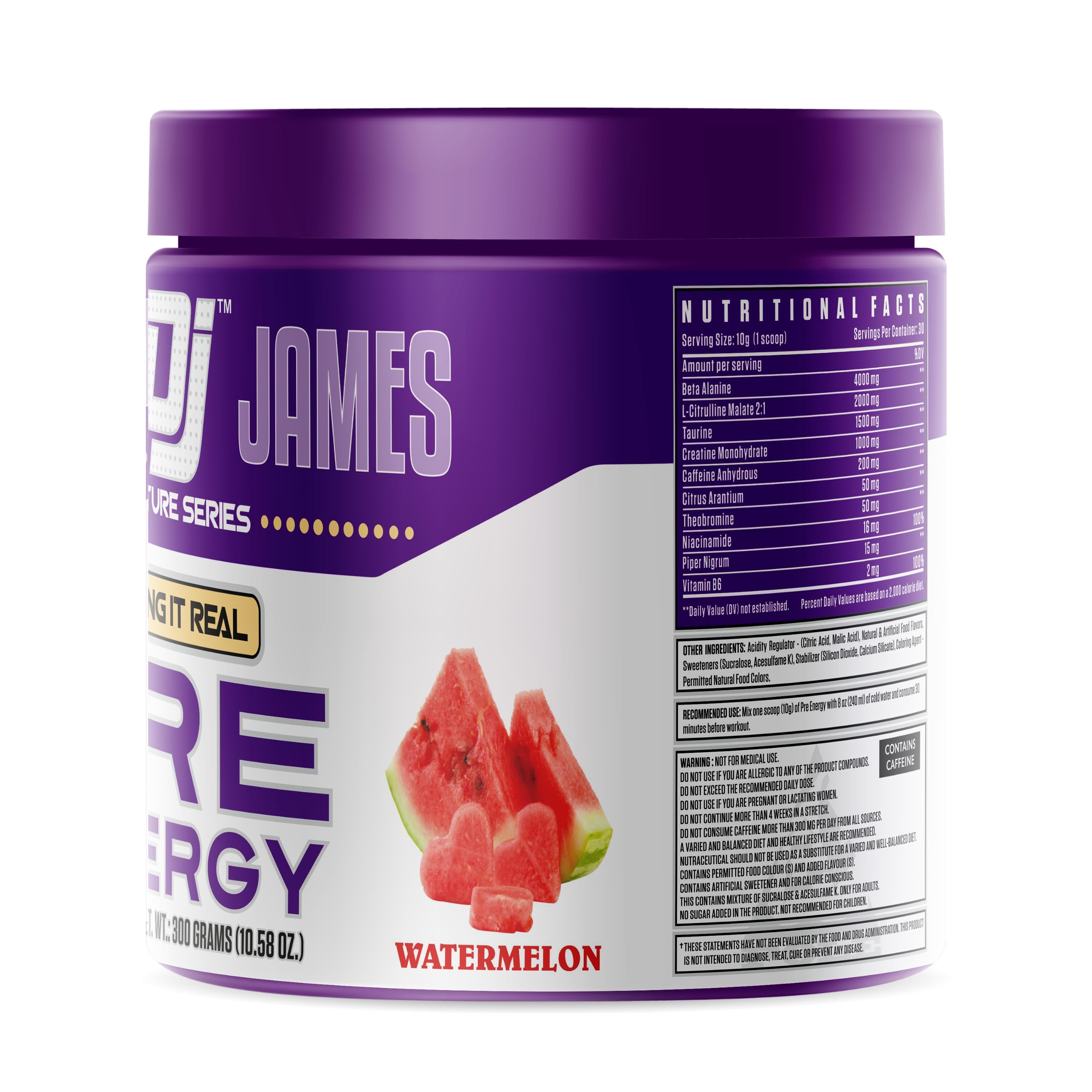 Dennis James Signature Series Pre Energy | Pre Workout | Watermelon Flavor | 300g, 30 Servings | Premium Energy Boost for Intense Workouts — Amazon image 3