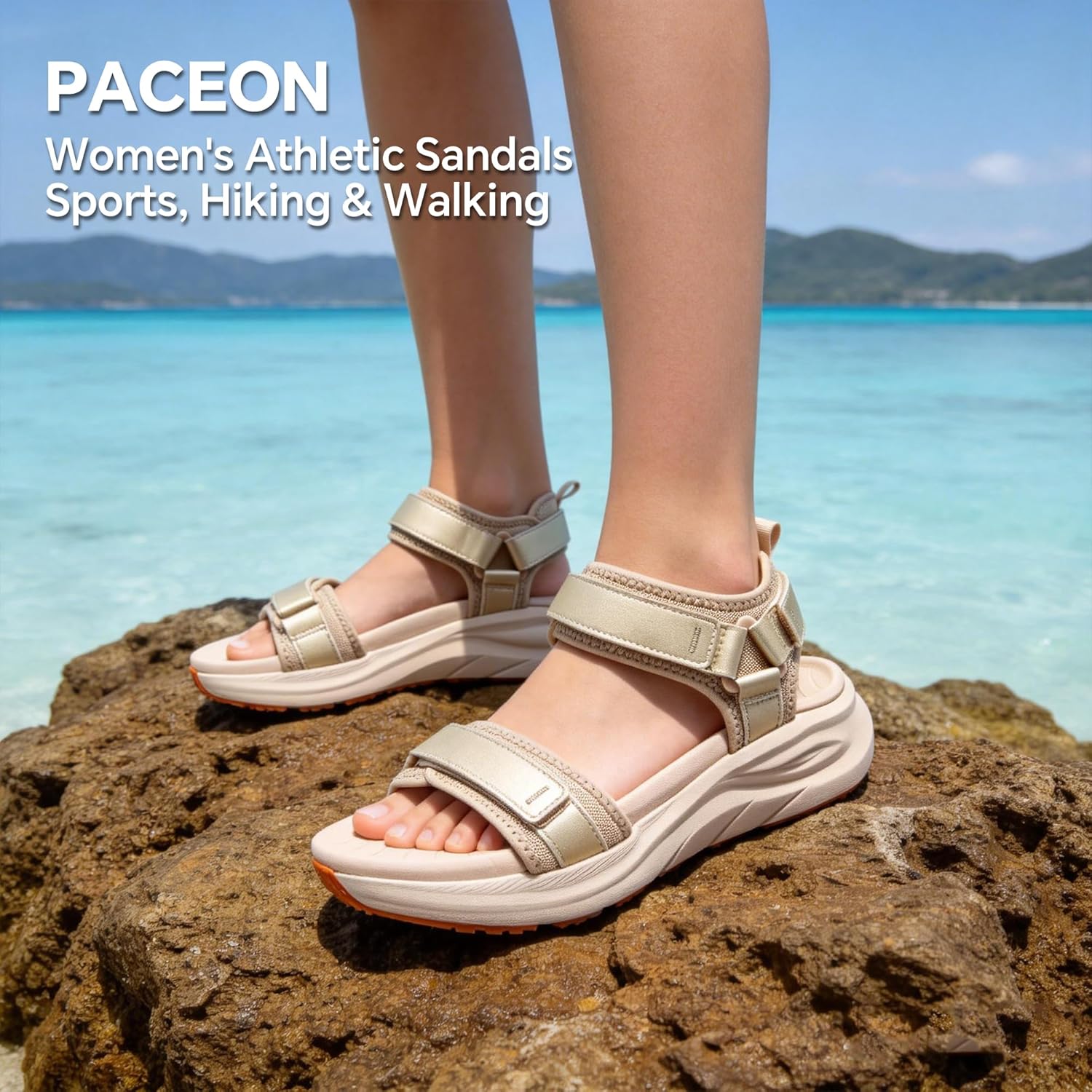 Walking Sandals Women Arch Support Orthopedic for Plantar Fasciitis Recovery, Comfort Hiking Sandals Adjustable Strap Non-Slip 2" Cushioned Summer Outdoor Sport Travel