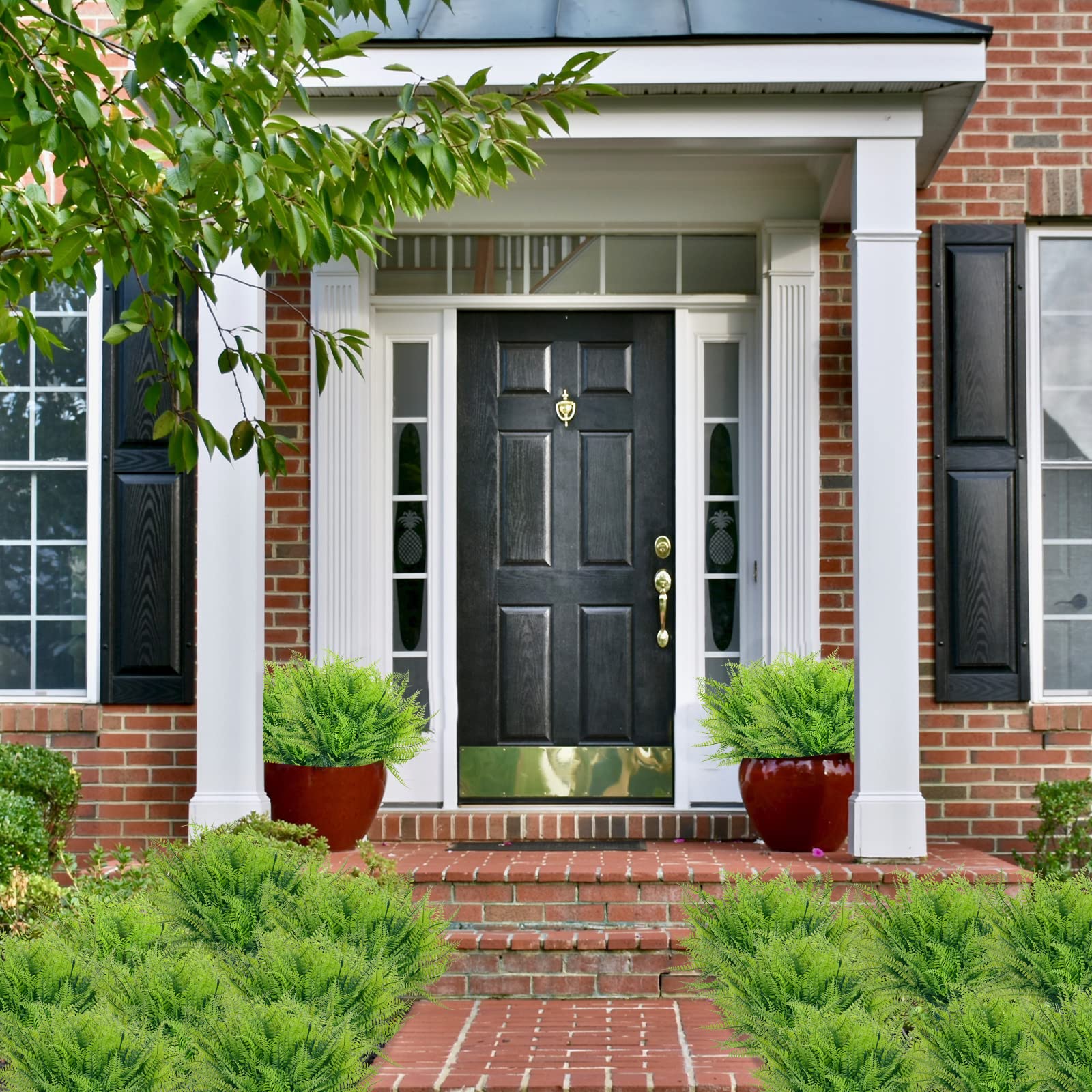 CEWOR 12 Bundles Artificial Ferns for Outdoors Fake Boston Fern Large Greenery Plants UV Resistant Faux Plastic Plants Shrubs for Garden Front Porch Window Box Indoor Outdoor Decoration