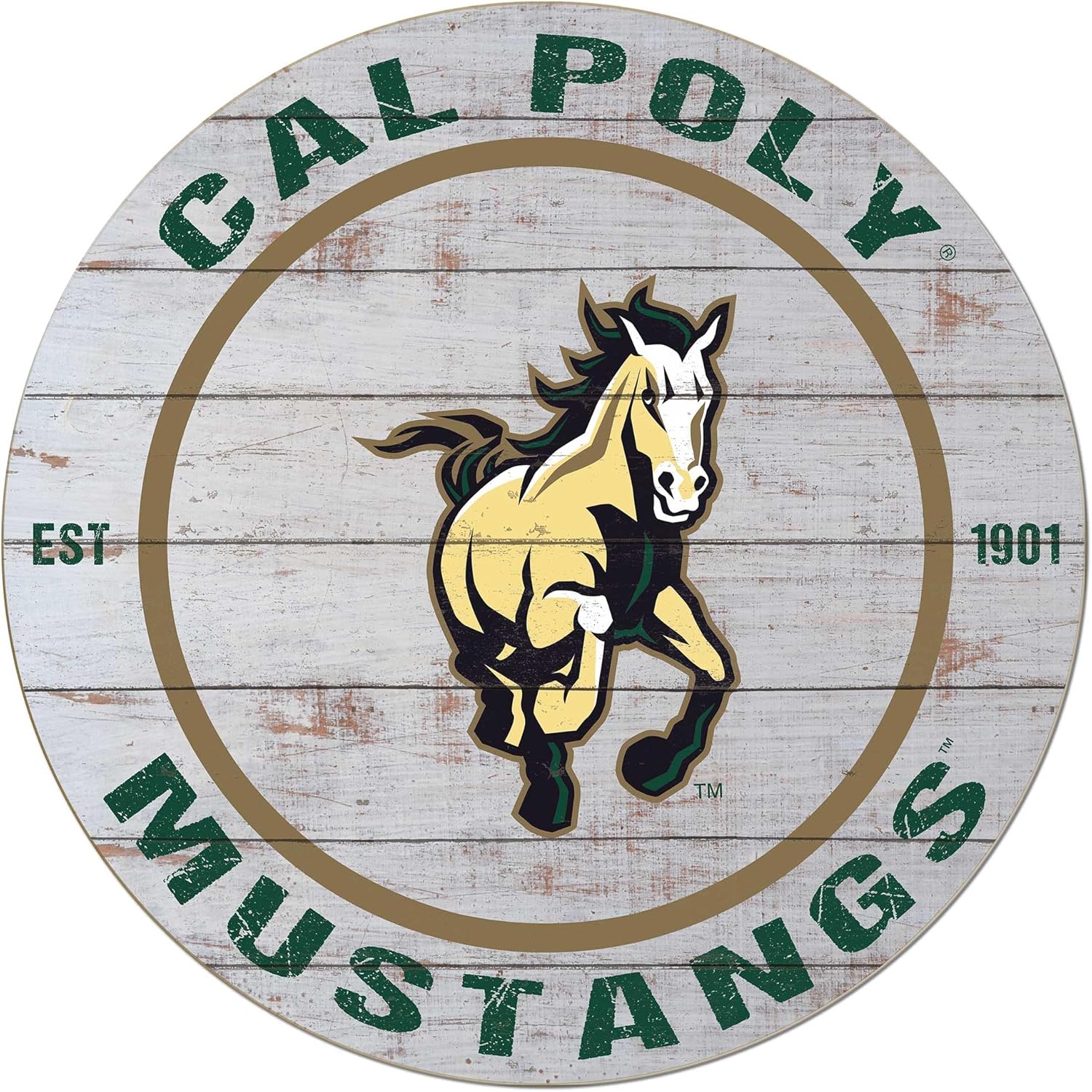 KH Sports Fan Cal Poly Mustangs Weathered Circle Sign, 20x20 Inches, Cal Poly Decor; Display Your Team Spirit with This California Polytechnic State Mustangs Wall Art