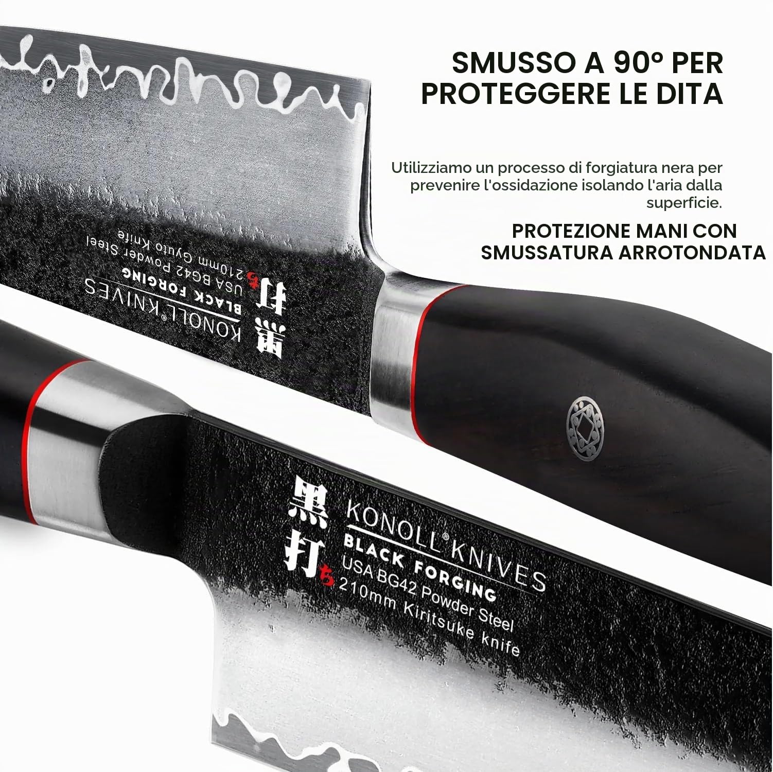 Coltello da Cucina Kiritsuke Forgiato Nero | Acciaio USA BG42 Ultra Affilato | Coltello da Chef Professionale | Design Giapponese | Alta Precisione per Carne, Pesce e Verdure
