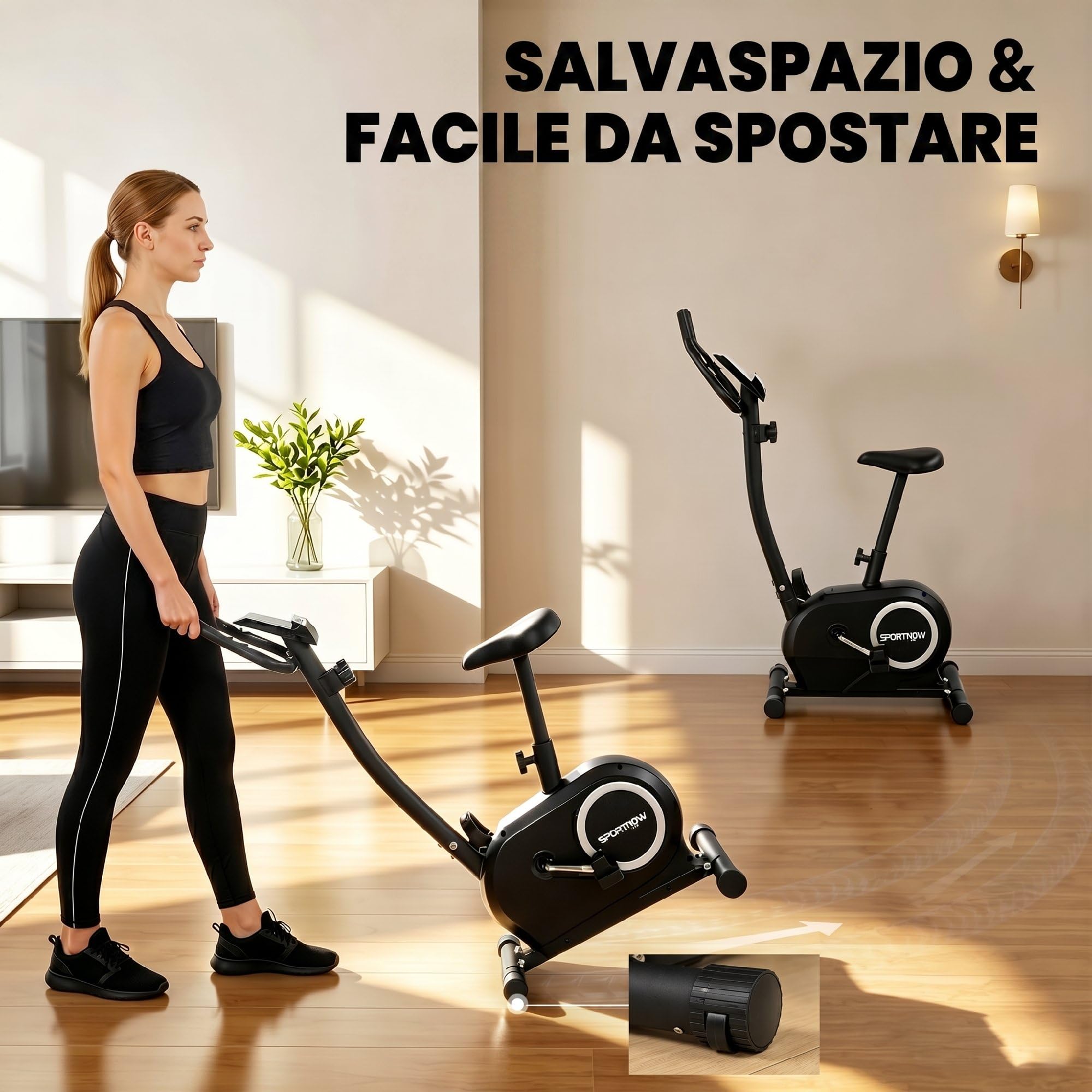 SPORTNOW Cyclette da Casa con 8 Livelli di Resistenza Magnetica, Cyclette da Camera con Bluetooth App, Sedile Regolabile, Schermo LCD, Sensore Cardiaca, Portatelefono, Bici da Casa Allenamento Fitness