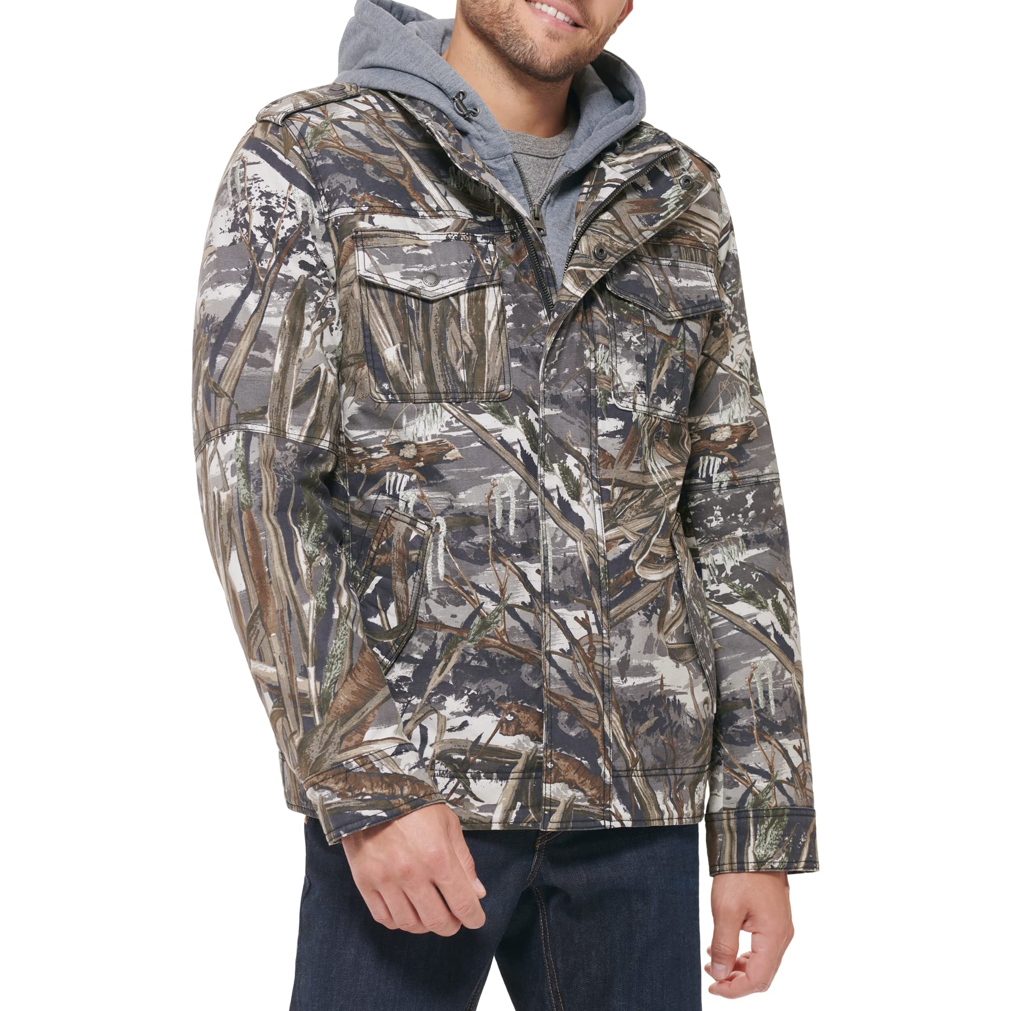 Levi'sMen's Washed Cotton Hooded Military Jacket