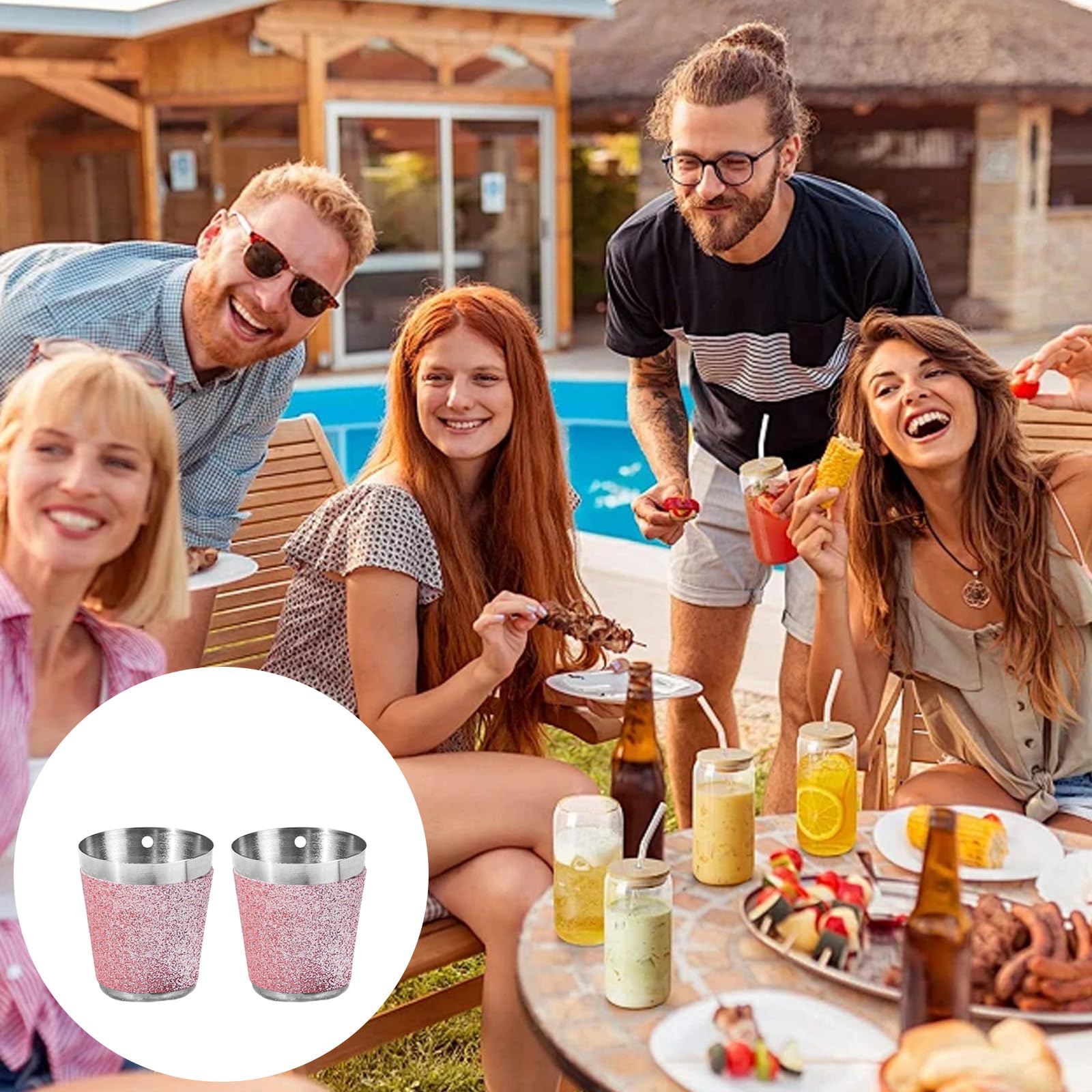 8 Schnapsgläser Zum Umhängen 30ml - Rosa Edelstahl Shot Becher Mit Kette | Für Partys & Events