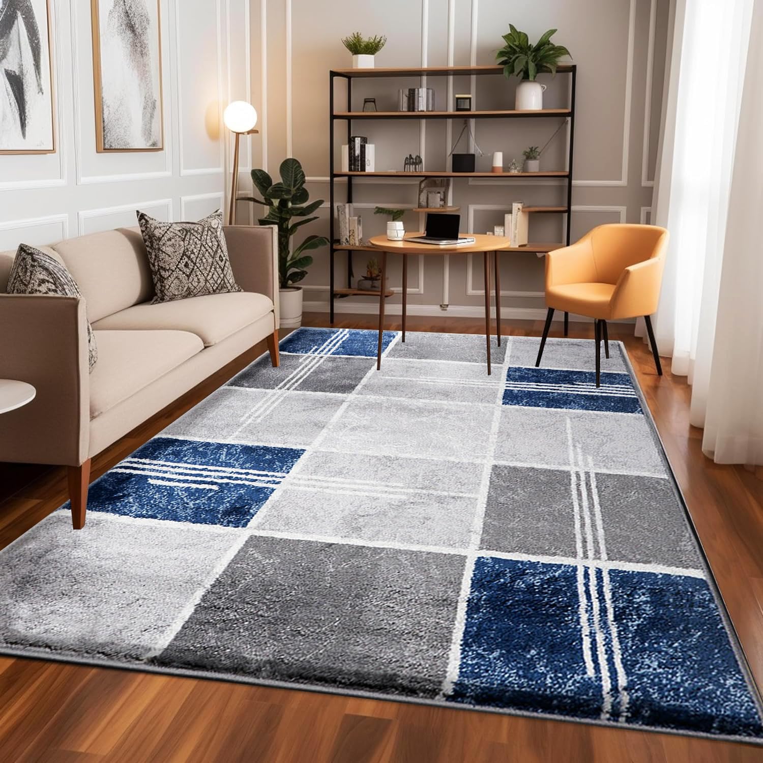 Grand tapis lavable marine 200x290 cm antidérapant de salon