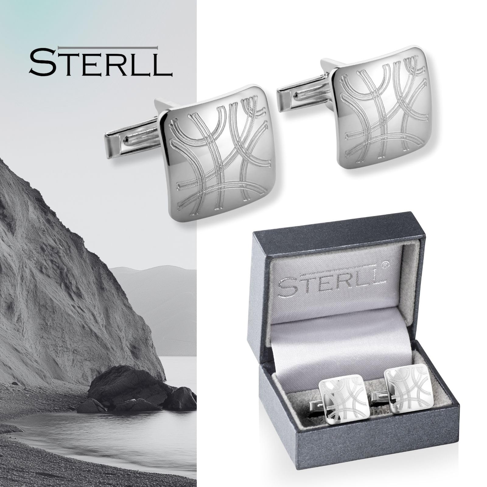 Raffinati Gemelli Da Uomo In Argento 925 Con Motivo Chevron Moderno