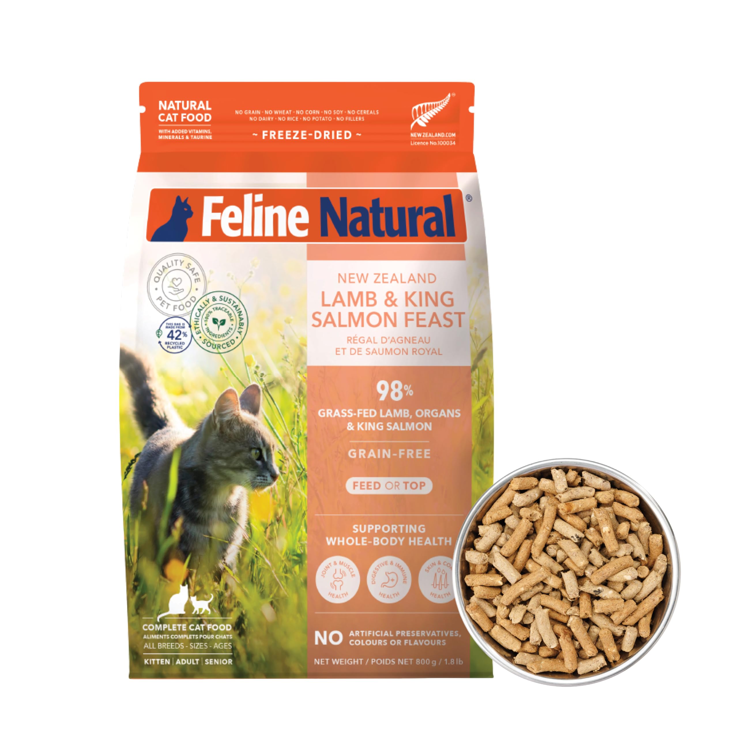 Feeline Natural Freeze Dry Cat Food, Lamb & King Salmon, 28.6 oz (800 g)