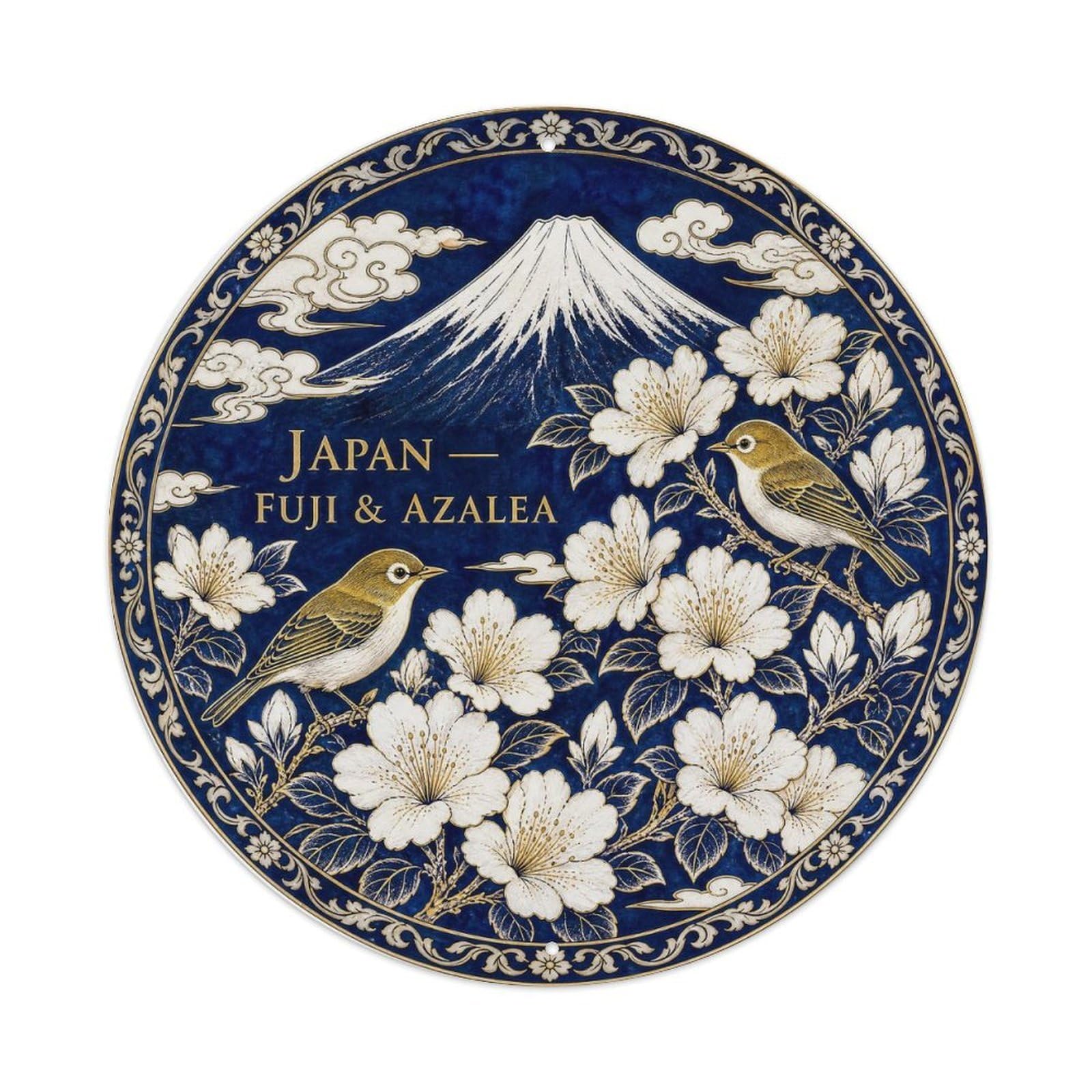 Olyhtr 8X8inch Classic Style Arita Japan Fuji Azalea Ceramic Folk Pattern Metal Tin Sign