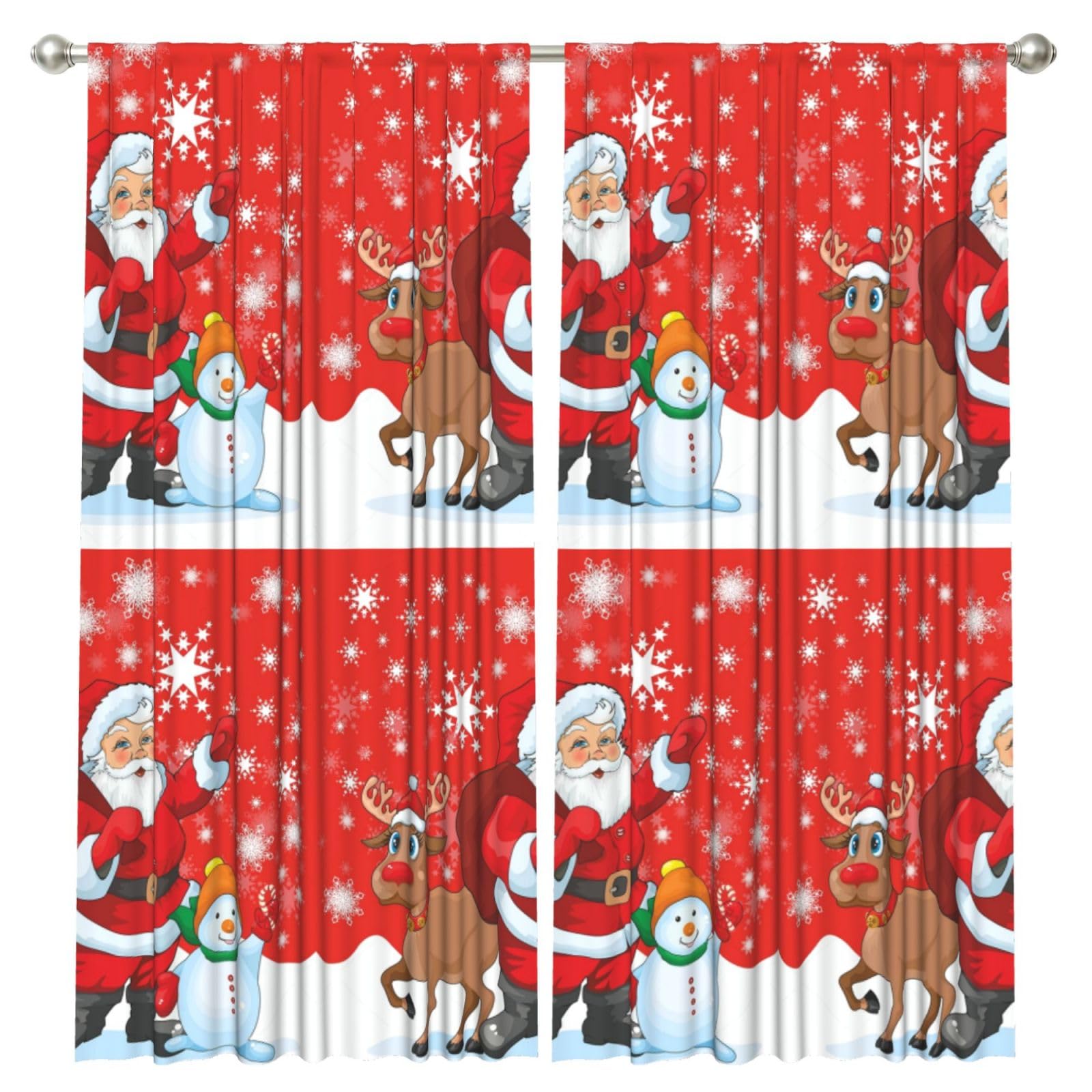 InOmak Santa Reindeer And Snowman With Snowflake Printed, 2 Panels Window Curtains 52 x 84 Inch Blackout Curtains for Living Room Bedroom