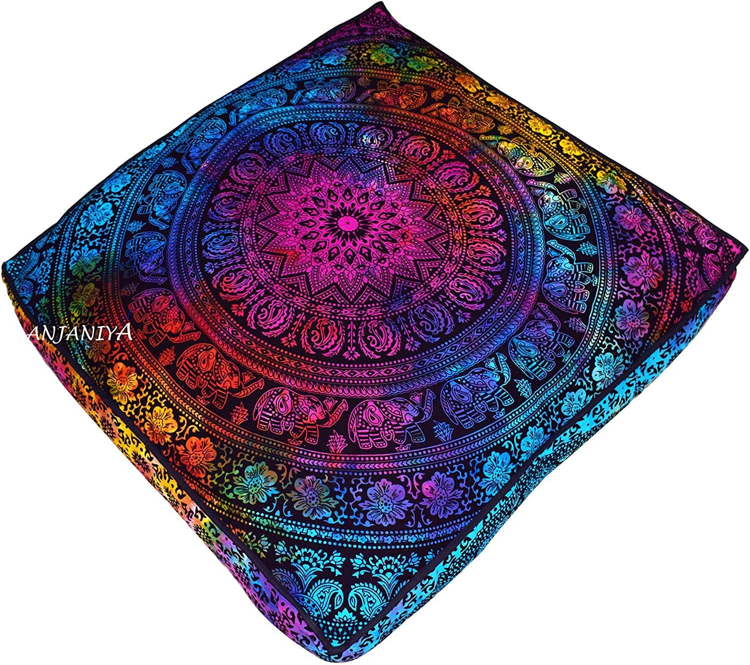ANJANIYA - 35"x35" Mandala Bohemian Yoga Meditation Large Square Dog Bed Outdoor Floor Pillow Cover Couch Seating Cushion Throw Hippie Decorative Boho (Multi, 35"x35")
