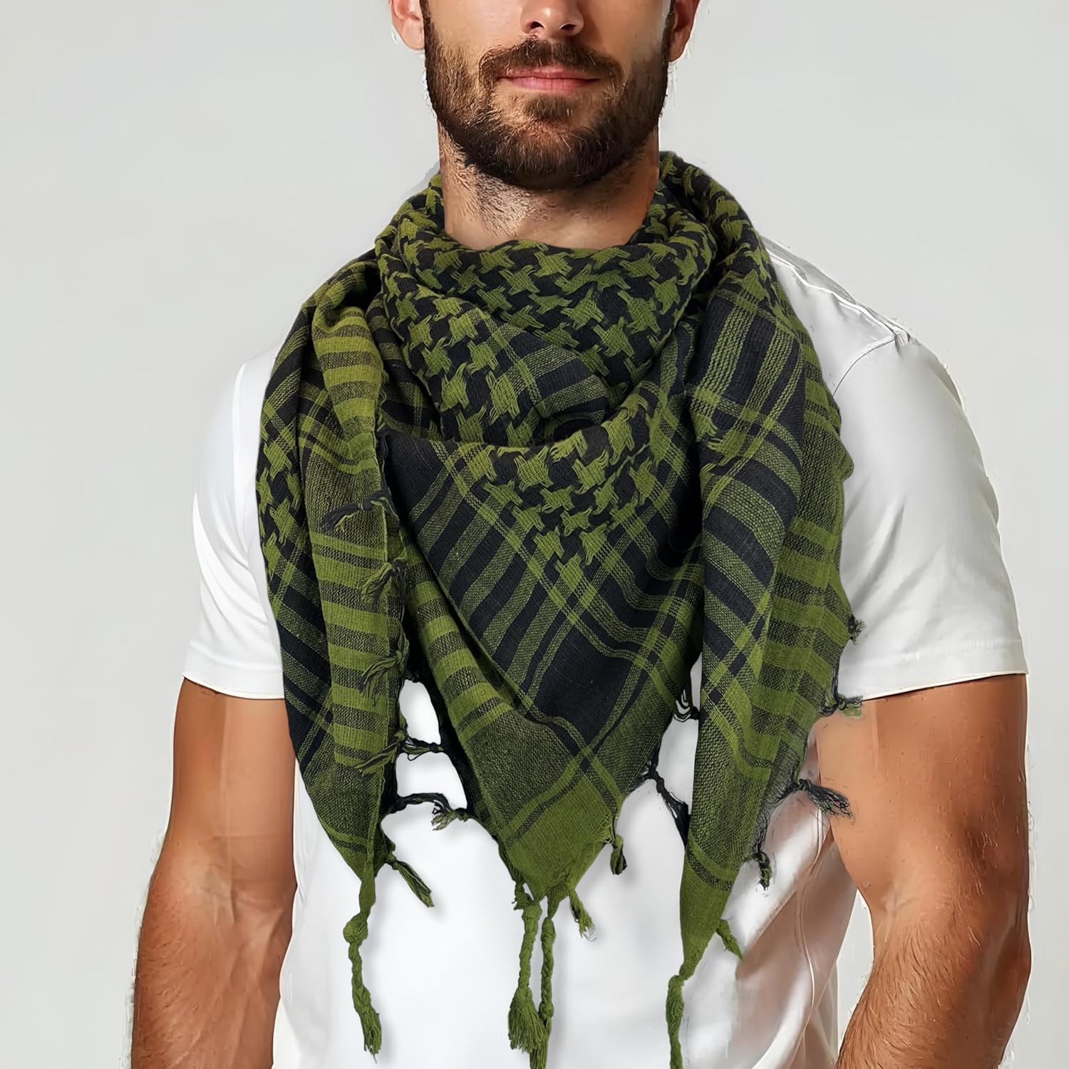 OMCGG Keffieh Palestijnse sjaal, Zwart en wit plaid, L