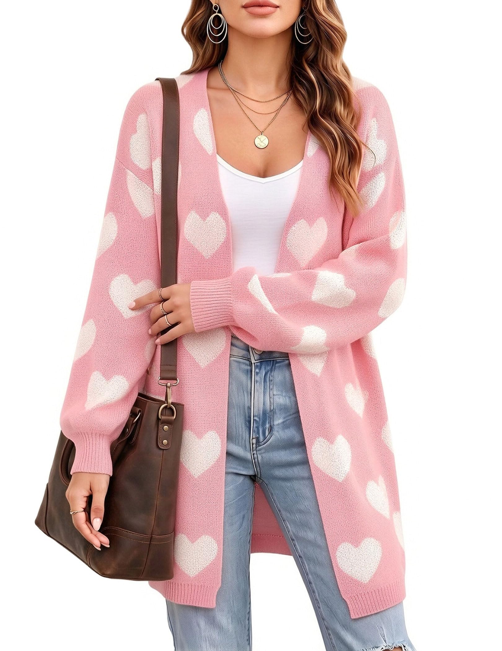 Oversized Long Cardigan Sweaters for Women Cute Heart Fall Coats Outfits