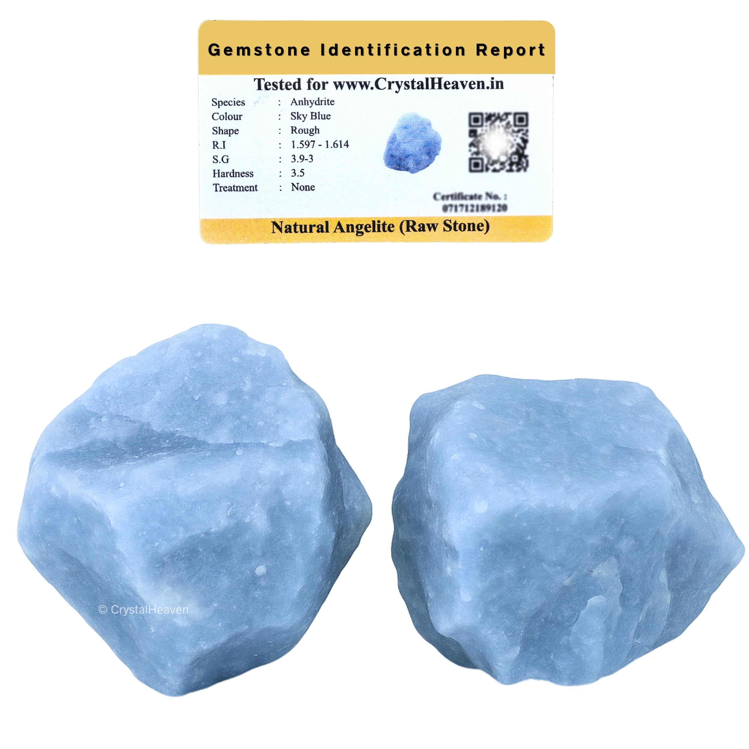 Crystal Heaven Certified Angelite Crystal Healing Rough Stone, Natural Raw Crystals for Manifestation, Meditation and Reiki Healing (2 Pieces)