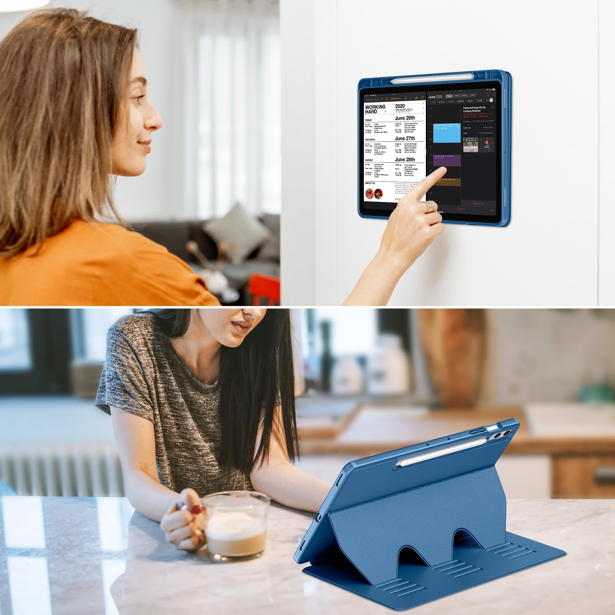 VIKESI Custodia per Samsung Galaxy Tab S10+ Plus 12,4" 2024 | Copertura con supporto multiangolare, retro morbido, portapenne, funzione automatica sleep/wake, blu navy