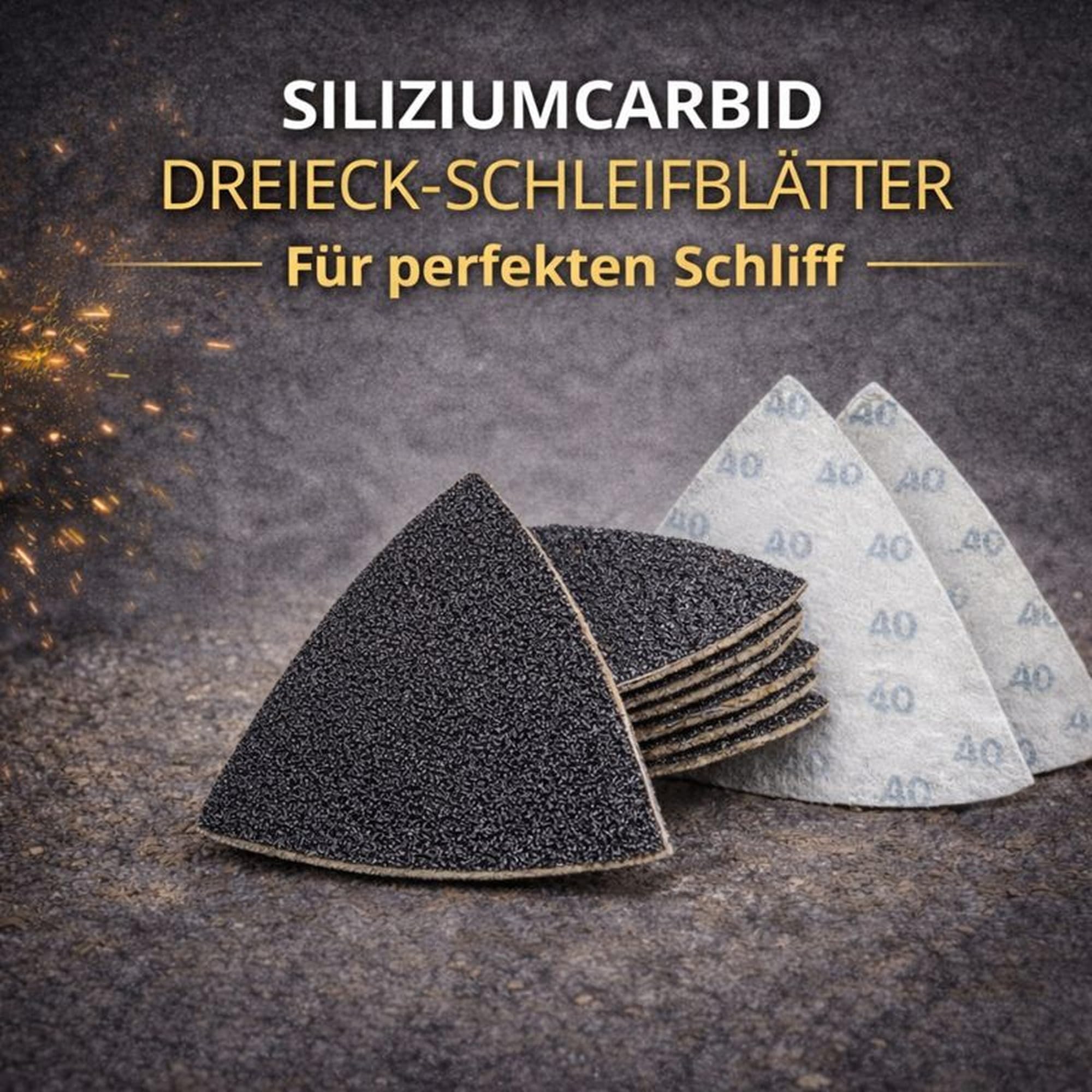 Fogli abrasivi triangolari 80 mm lunghezza bordo carburo di silicio, per oscillatore multiuso, fissaggio rapido Delta carta vetrata non forata autoadesiva, grana 60 – 50 pezzi