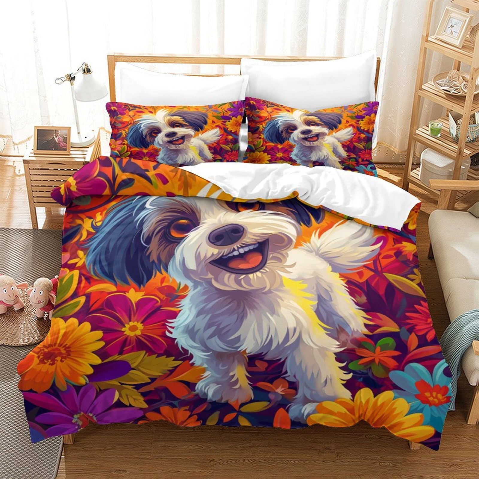 TNFHSOFT Shih Tzu Dog Duvet Cover Set 3 Pieces Microfiber Bedding Set,3D Printed Quilt Cover with Pillowcase,Bed Set All Season Decor for Kids Adults Comforter Cover
