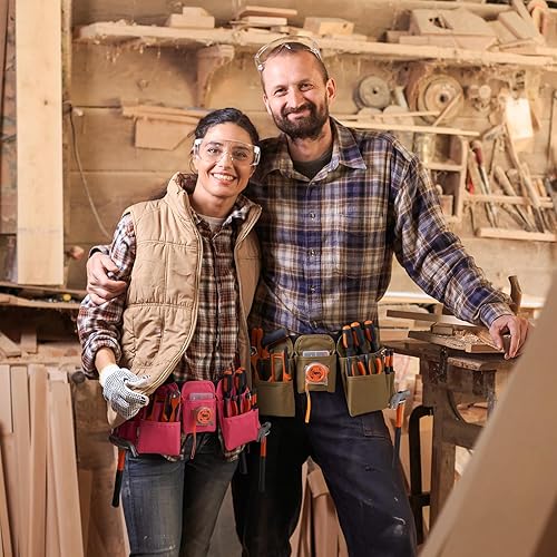 Miniatura 7 de KOYYTO Cinturones de herramientas de 19 bolsillos con hebilla de liberación rápida, cinturón de utilidad desmontable y ajustable, delantal de