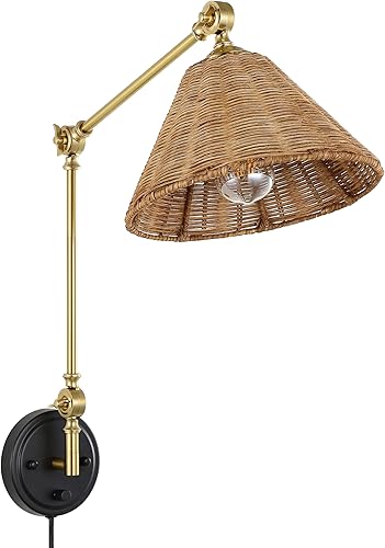 WINGBO Lámpara de pared envuelta en ratán, 1 paquete, lámpara de pared ajustable con brazo oscilante, plegable, lámpara dorada, lámpara de noche disponible en Yaxa El Salvador