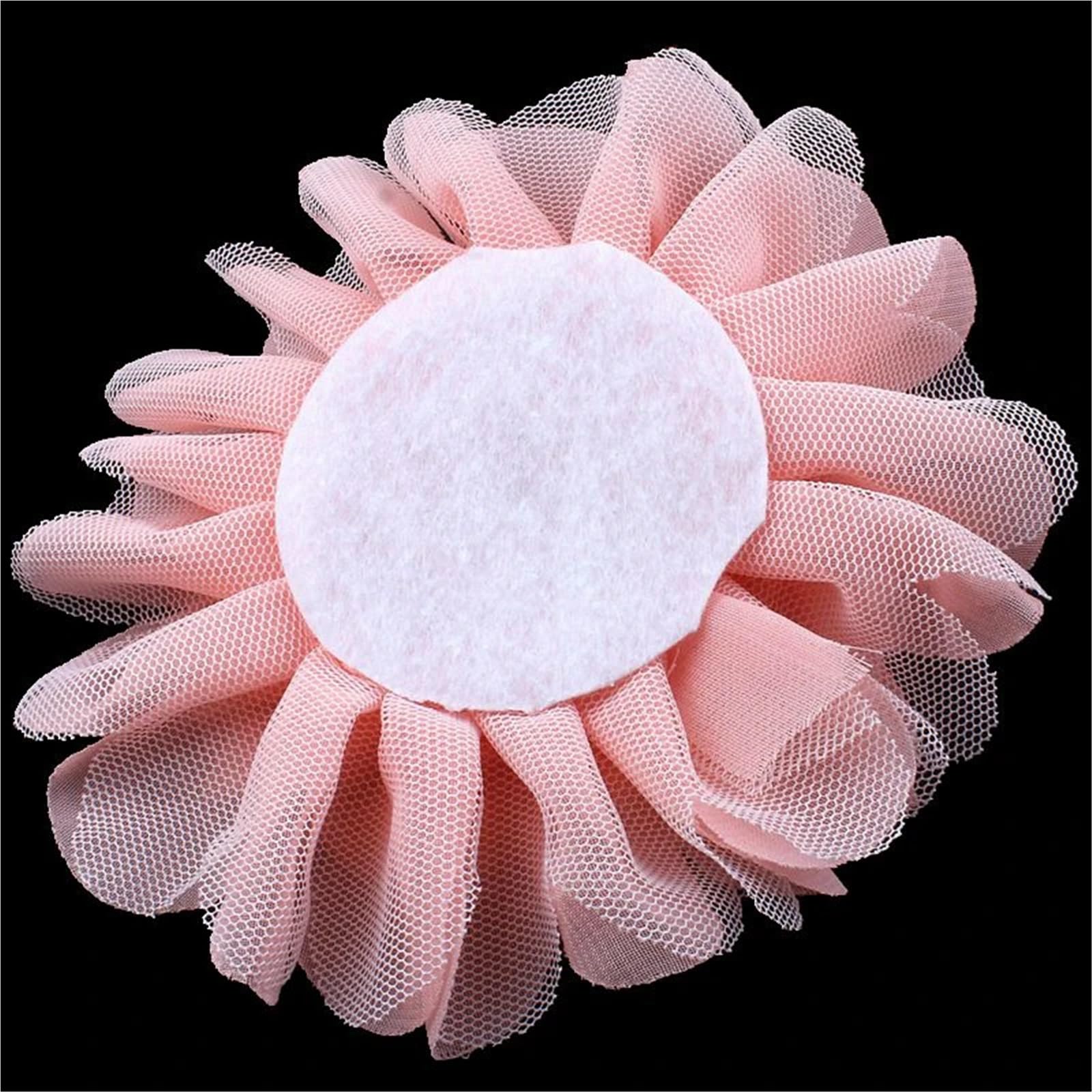 Bügelflicken 12 cm schicke große Mesh-Tüll-Stoffblume for süße Pastellfarben, Flatback-Chiffon for Stirnbänder(120Pcs)
