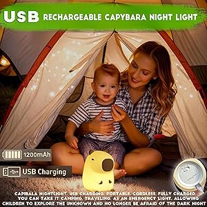 DREAMING MY DREAM Cute Capybara lamp,Squishy Capybara Night Light LED Rechargeable Novelty Animal Night Lamp,2 Levels Dimmable Nursery Nightlight for Kids,Touch Lamp for Bedroom