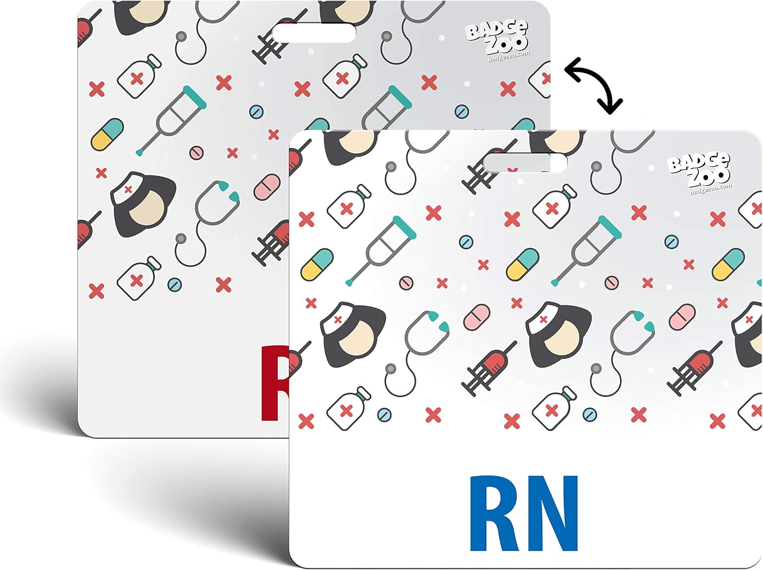 RN Badge Buddy - White with Medical Icons - Horizontal Badge Id Card for Registered Nurses - By BadgeZoo (20)