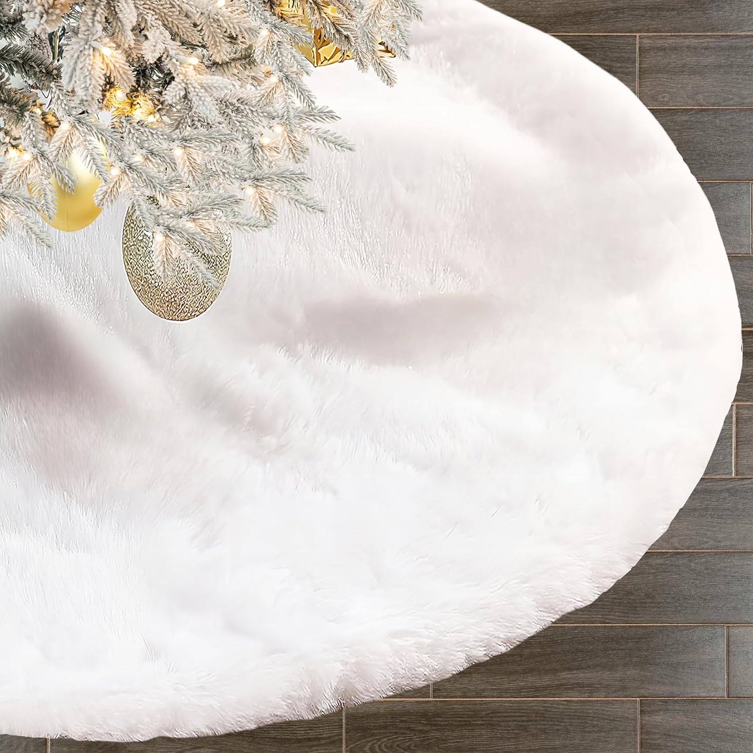 60 Inch White Christmas Tree Skirt,White Faux Fur Christmas Tree Skirt Xmas Decorations Christmas Party Christmas Tree Decorations
