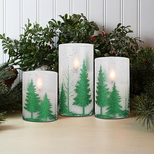 Miniatura 5 de DRomance Velas de cristal sin llama de árbol de Navidad con temporizador remoto, funciona con pilas, cera real, mecha 3D, luces LED parpadeantes,