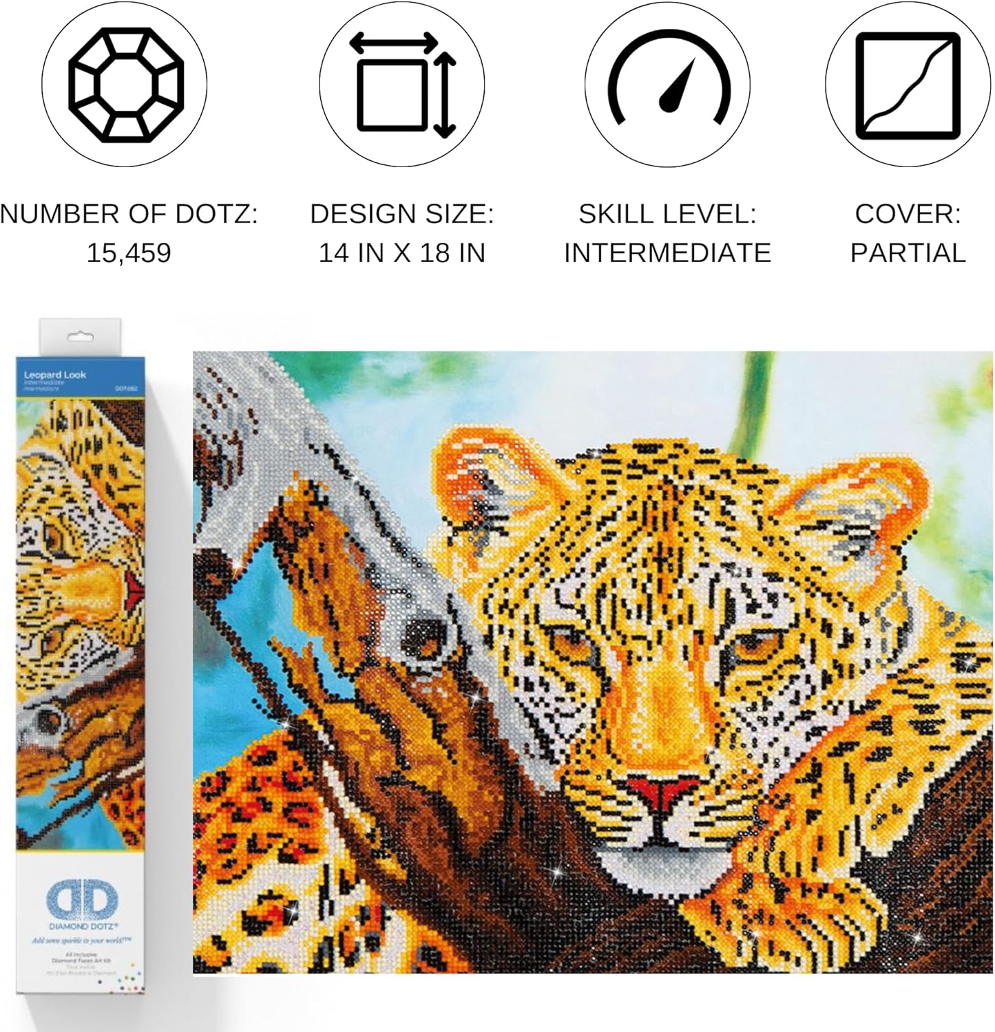 DIAMOND DOTZ Leopard Look Diamond Painting Kits for Adults - Diamond Art Kits a Relaxing Creative Craft Kit with Dotz Gems 14x18