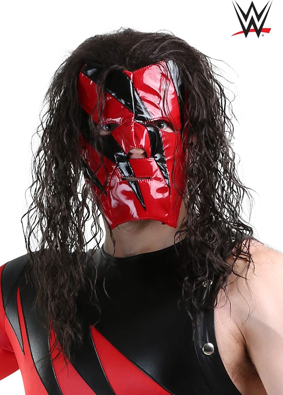 Fun Costumes WWE Kane Costume Wig for Men - Long Curly Wavy Dark Synthetic Hair Wigs for Adults, WWE Wrestler Cosplay Wigs - Black, 1 Count (Pack of 1)