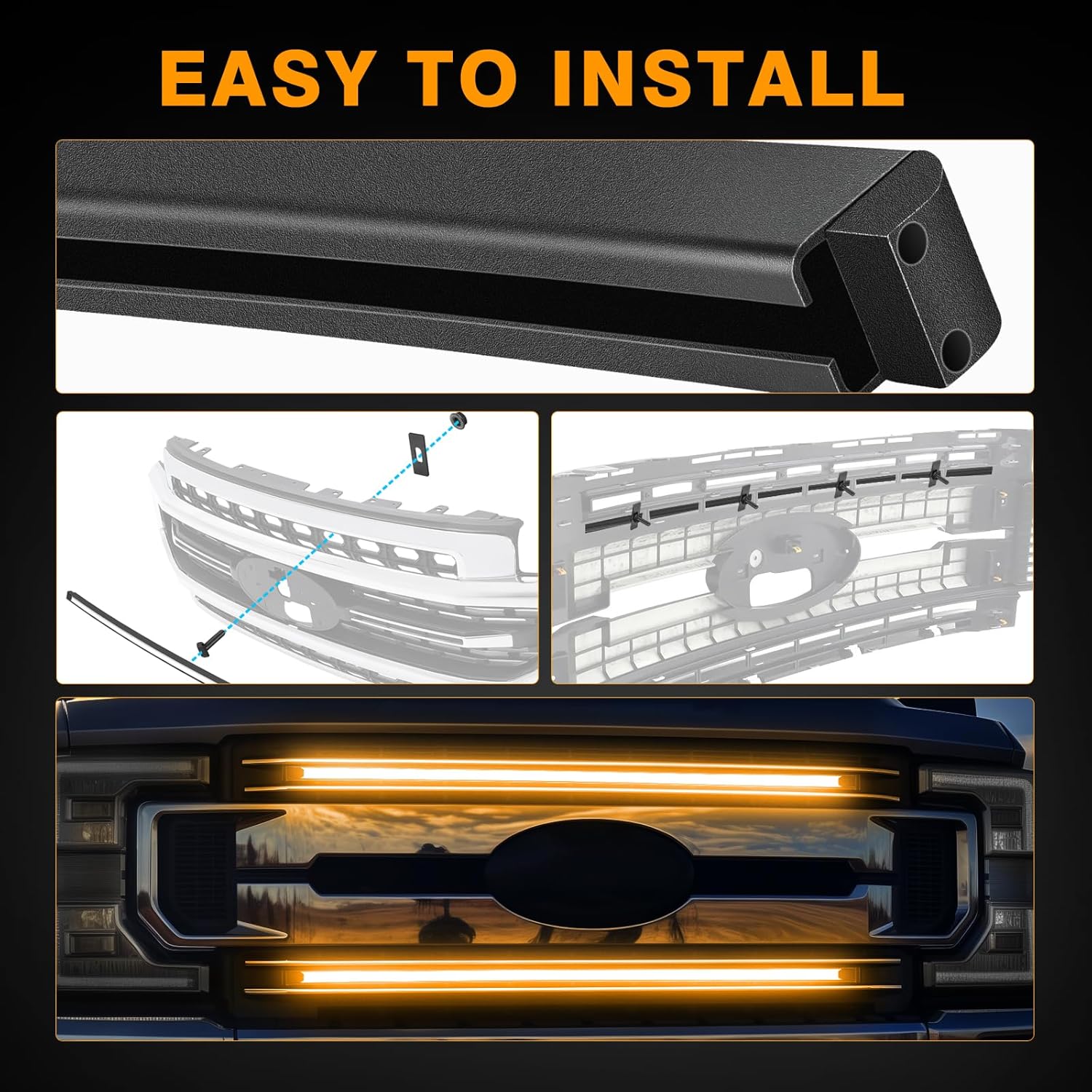 Muto-Beam Ford LED Grille Lights Amber, 2PCS 37Inch DRL LED Grille Kit Curved Light Bar Front Grille Accent Light Bar for 2017-2022 Ford Super Duty F250 F350 F150 Platinum