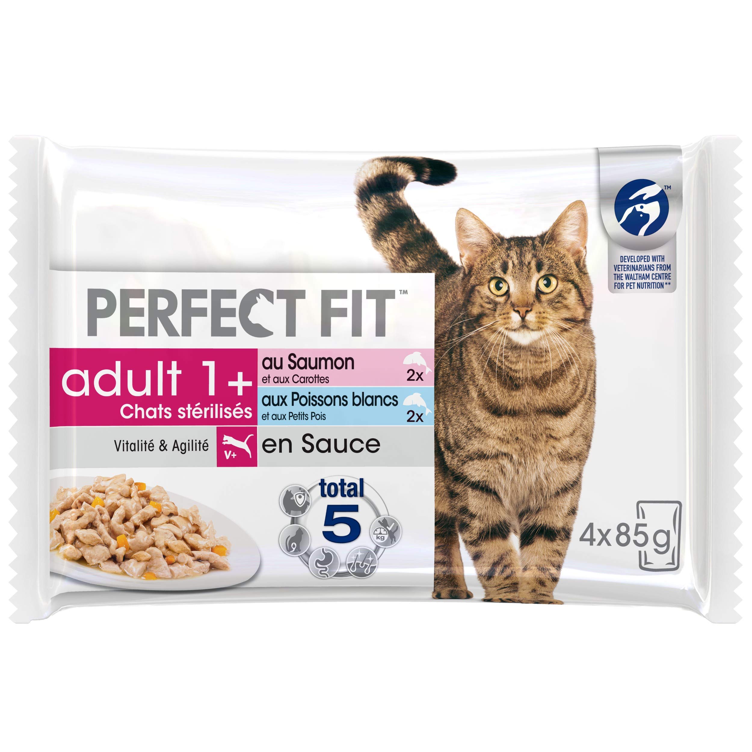 PERFECT FIT Pack de 13 Stérilisé Sachets Fraîcheur en Sauce aux Poissons pour Chat Adulte 4 x 85 g