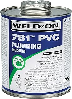 Weld-On 14006 781 PVC Medium-Bodied High-Strength Plumbing Solvent Cement - Fast-Setting and Low-VOC, Clear, 1 Quart (32 fl oz)