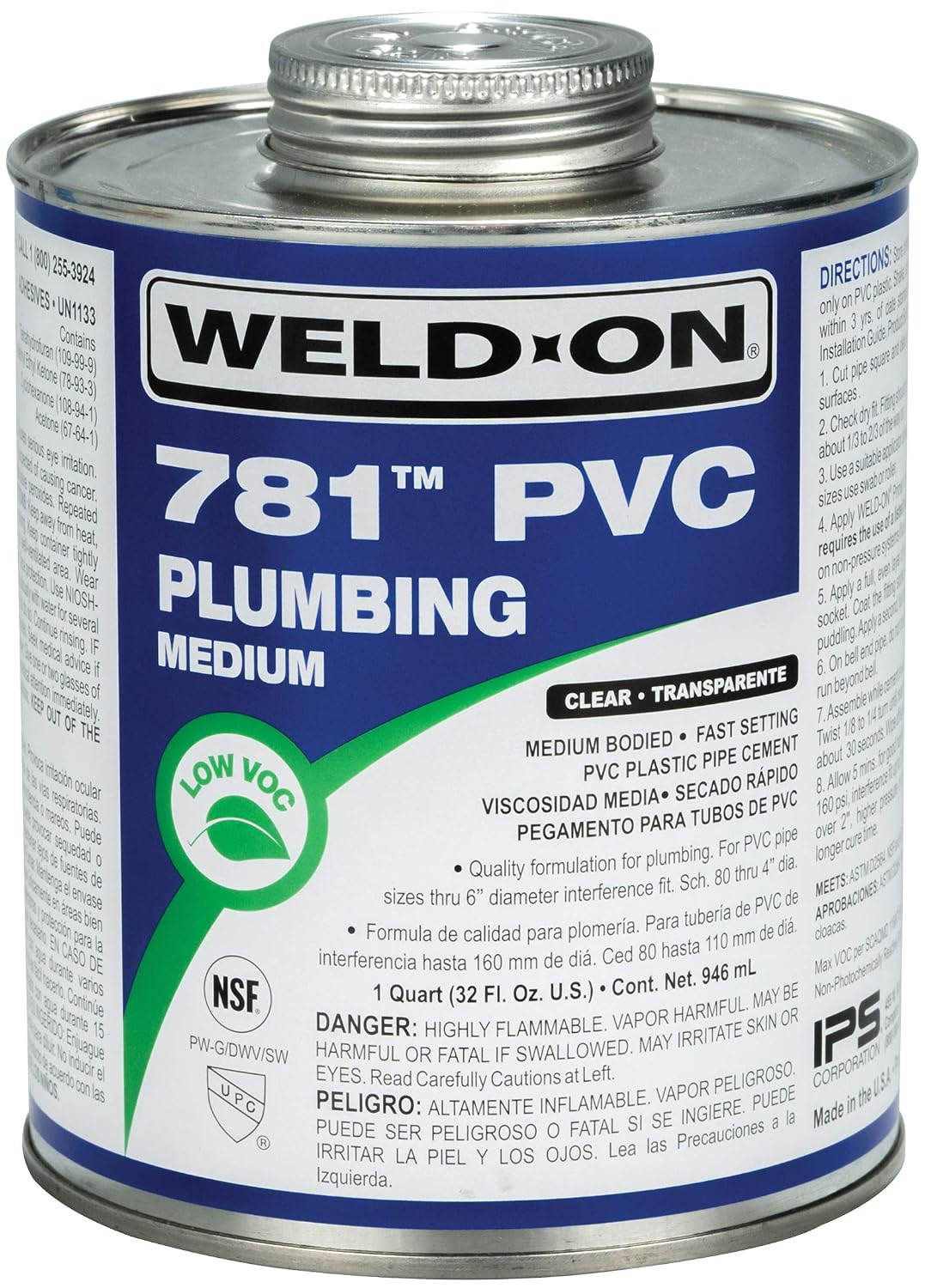Weld-On 14006 Cemento solvente PVC 1 cuarto 32 fl oz miniatura 1